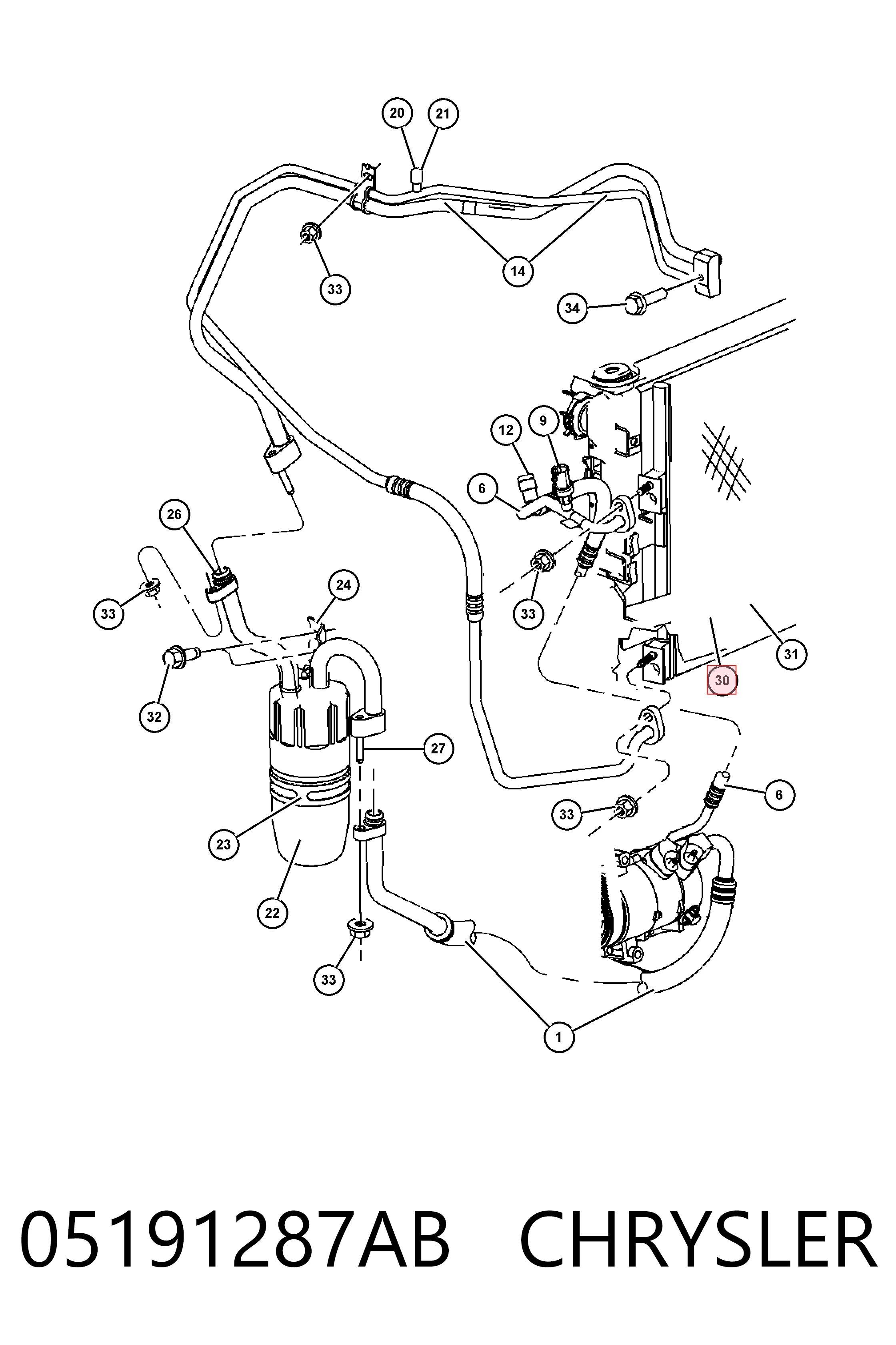 K05191287AB Fiat/Alfa/Lancia Radiador de aparelho de ar condicionado