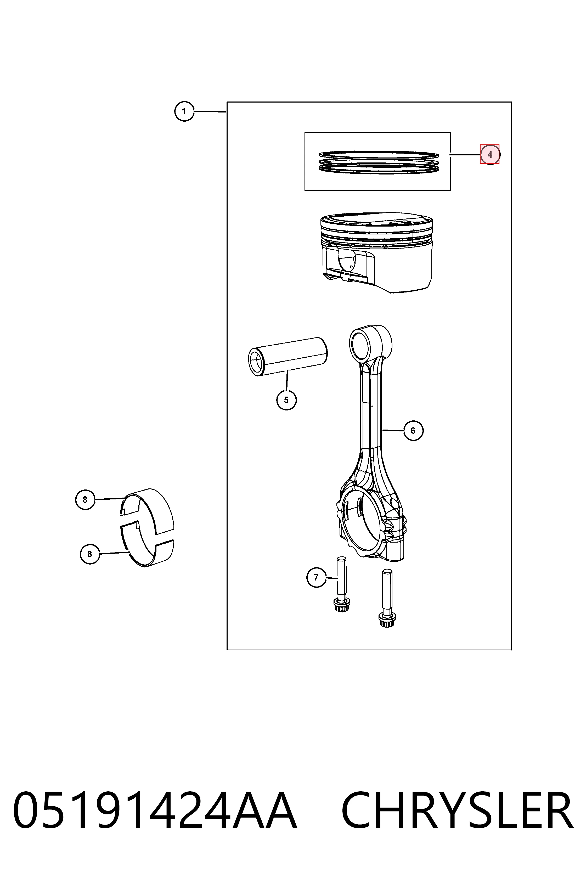 05191424AA Chrysler Kit de anéis de pistão de motor, STD.