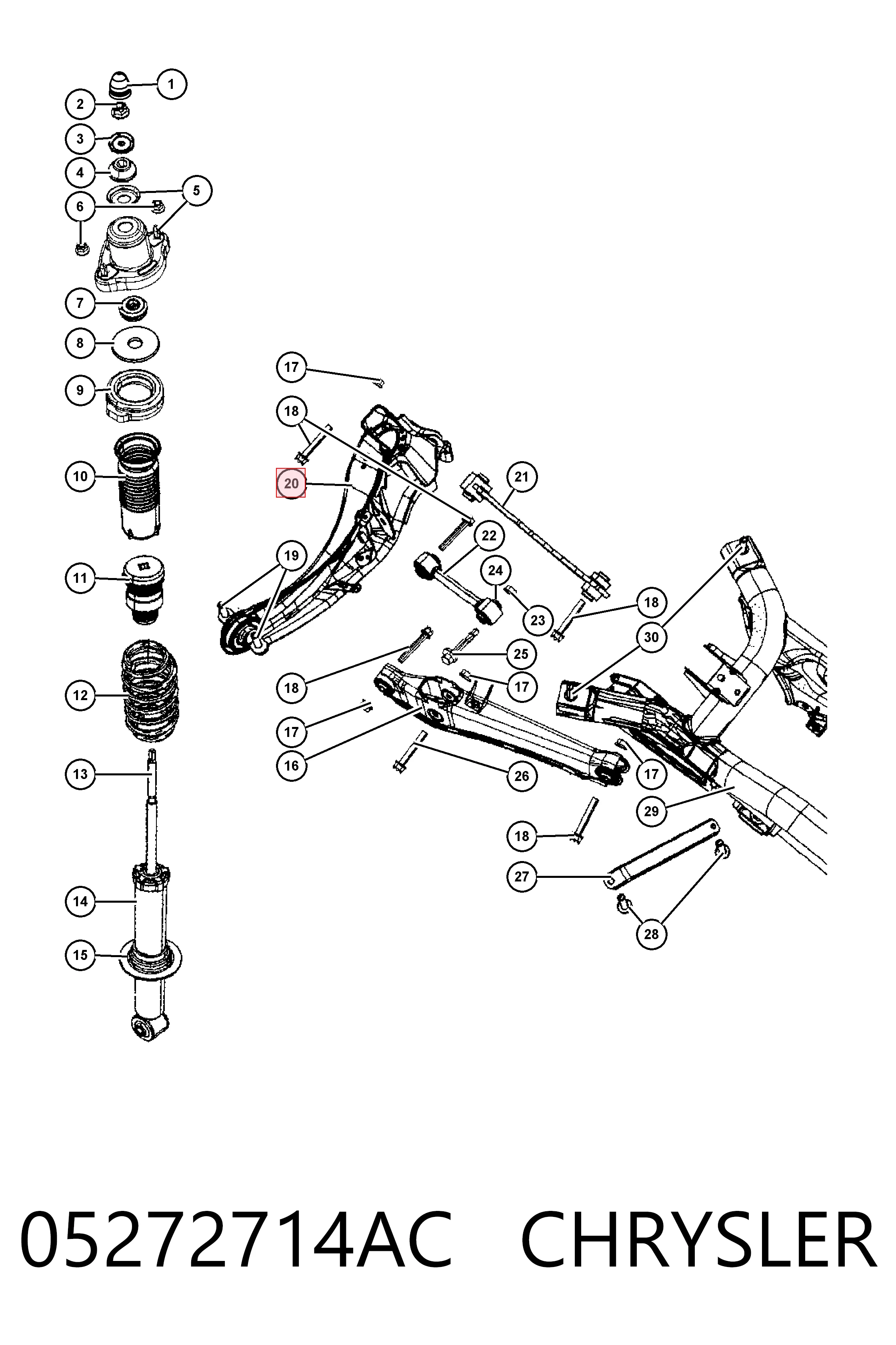 05272714AC Chrysler Braço oscilante (tração) longitudinal inferior direito de suspensão traseira