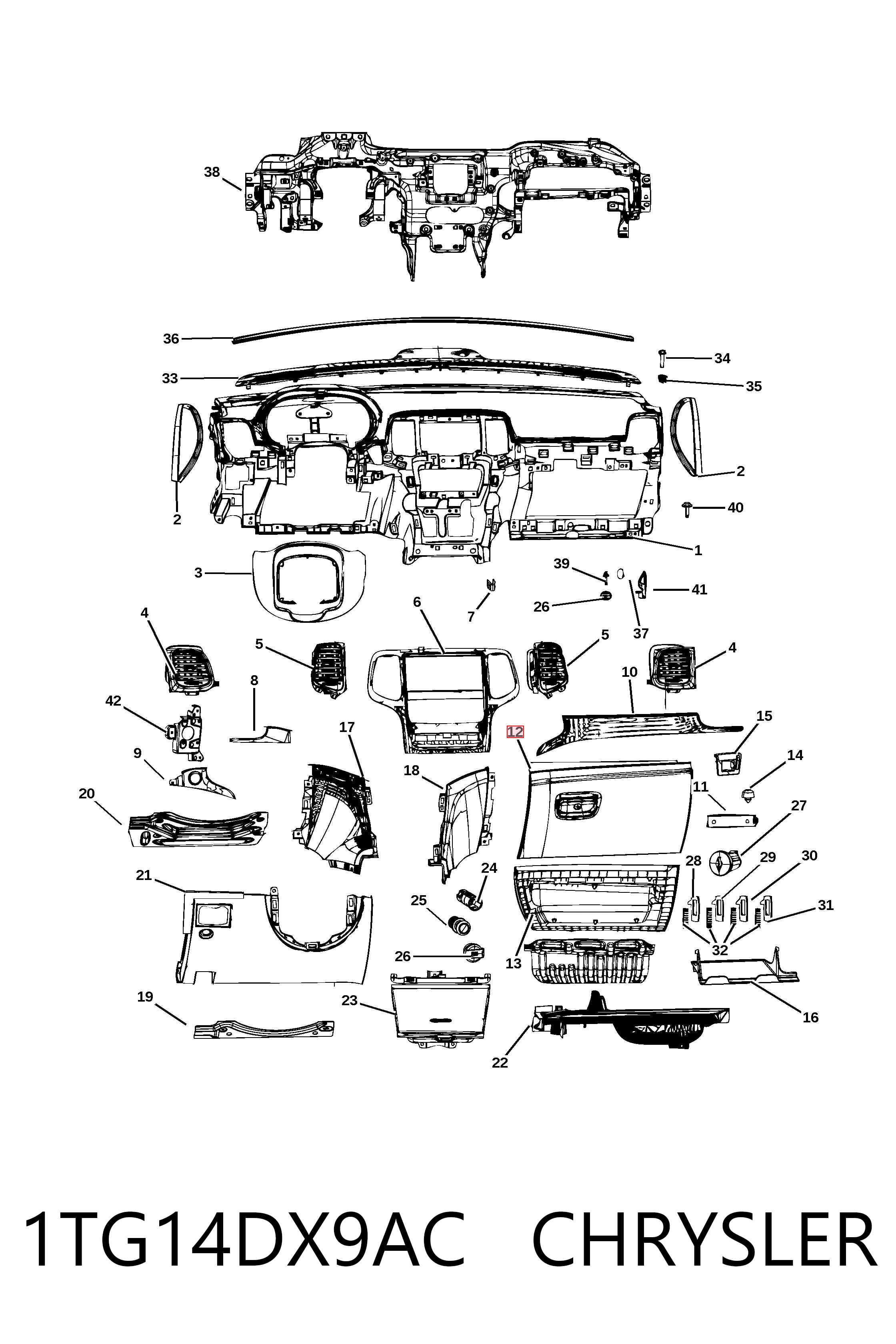 K1TP29DX9AA Fiat/Alfa/Lancia Caixa para porta-luvas (porta-luvas)