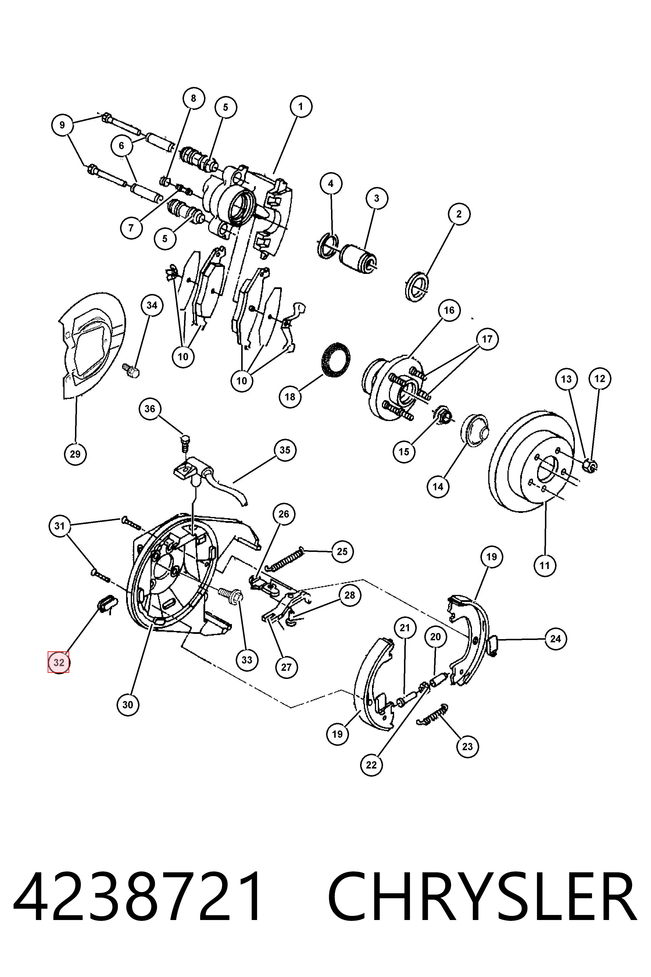 4238721 Chrysler Kit de montagem das sapatas traseiras de tambor