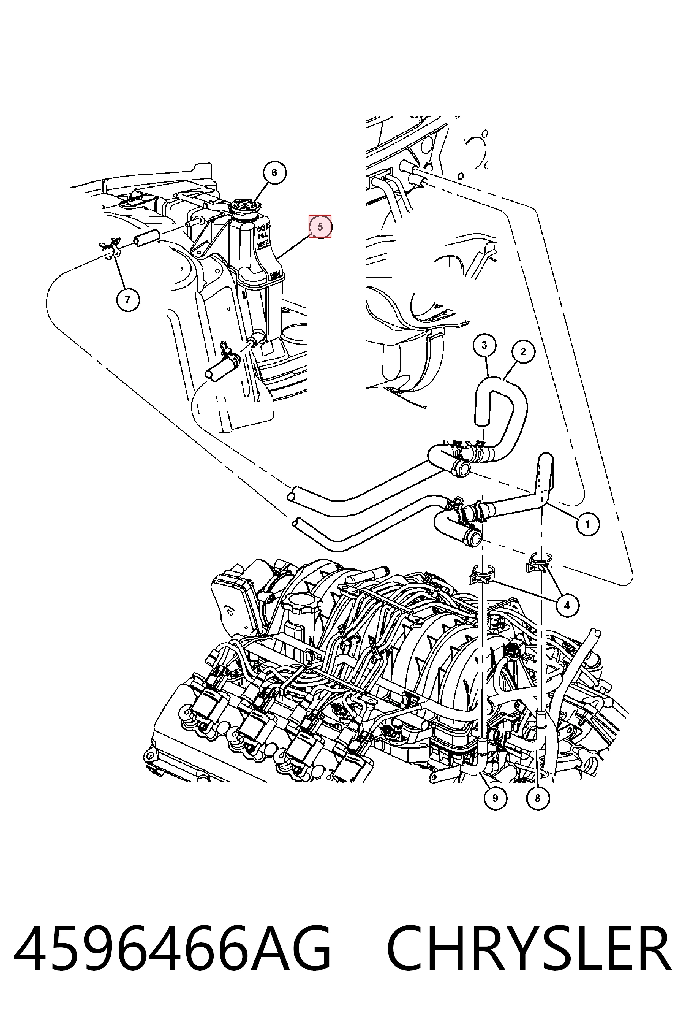4596466AG Chrysler Tanque de expansão do sistema de esfriamento