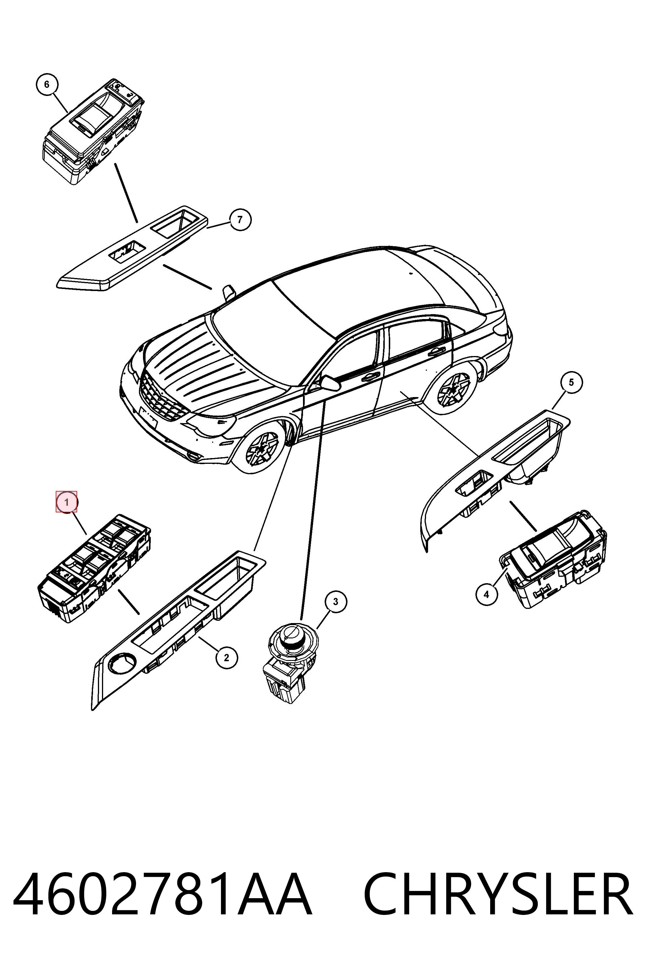 K04602789AA Fiat/Alfa/Lancia Unidade de botões dianteira esquerda de controlo de elevador de vidro