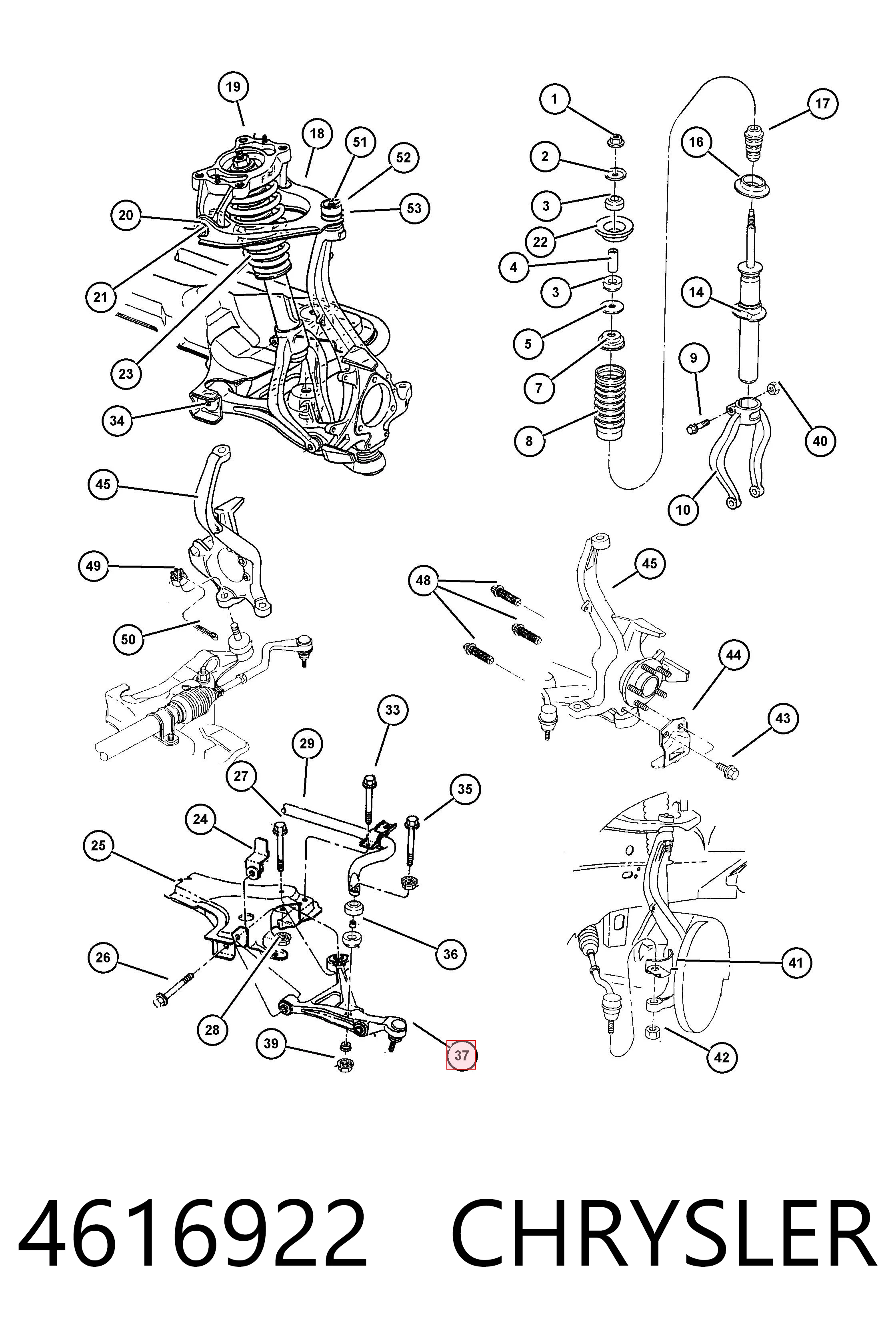 4616922 Chrysler Braço oscilante inferior direito de suspensão dianteira
