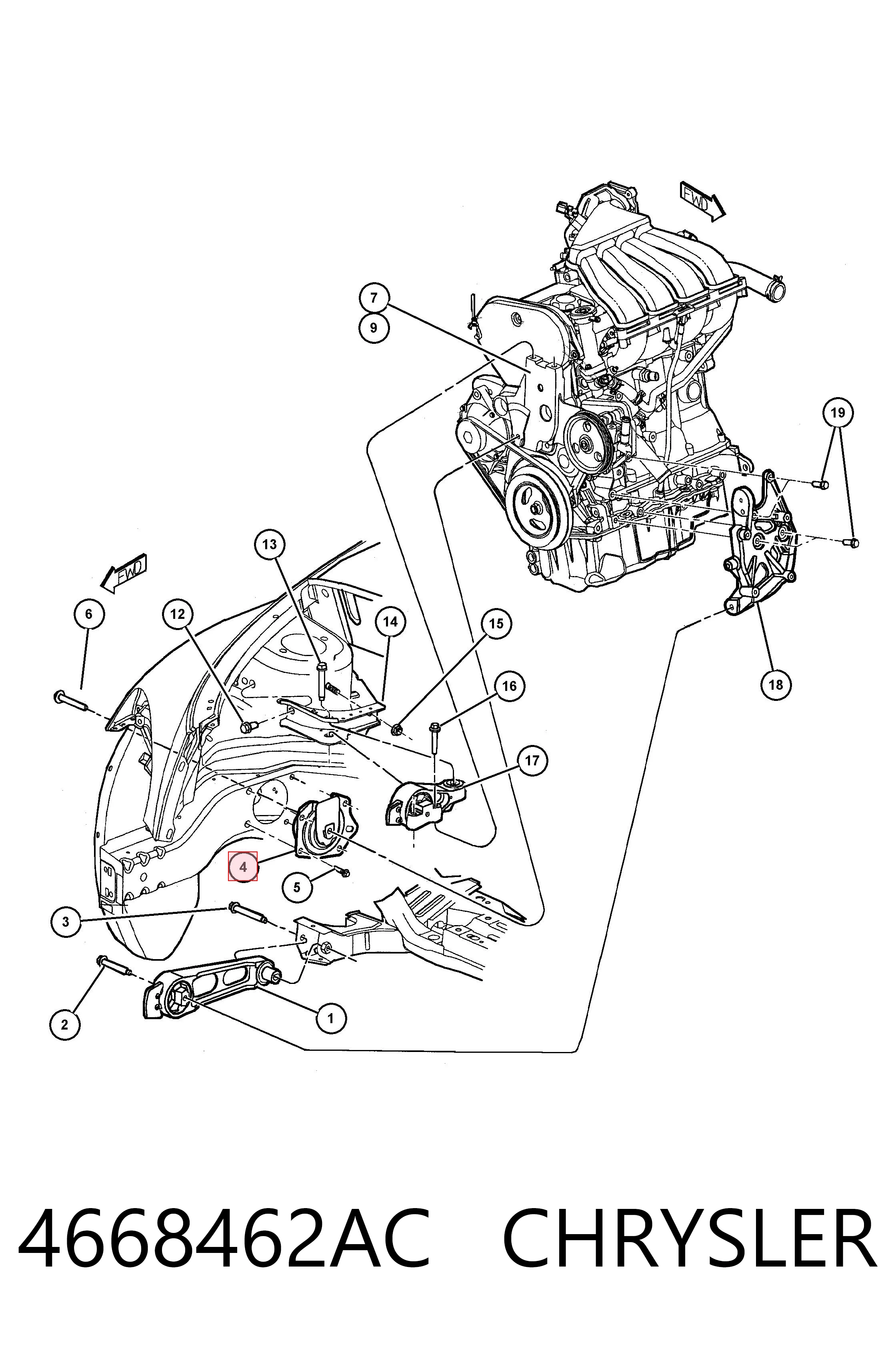 K04668902AD Fiat/Alfa/Lancia Coxim (suporte) traseiro de motor