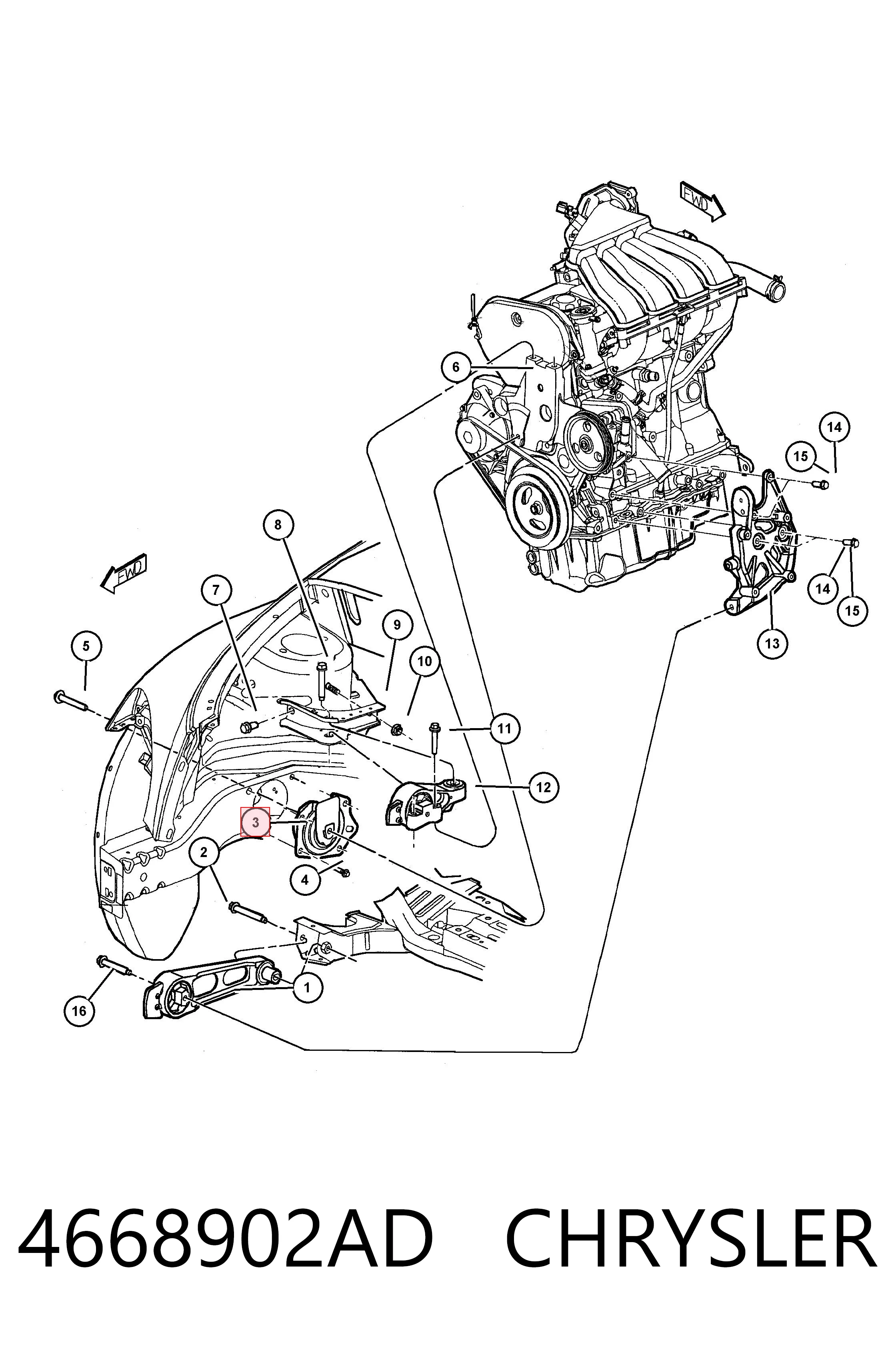 Compre K04668902AD Fiat/Alfa/Lancia Coxim (suporte) traseiro de motor