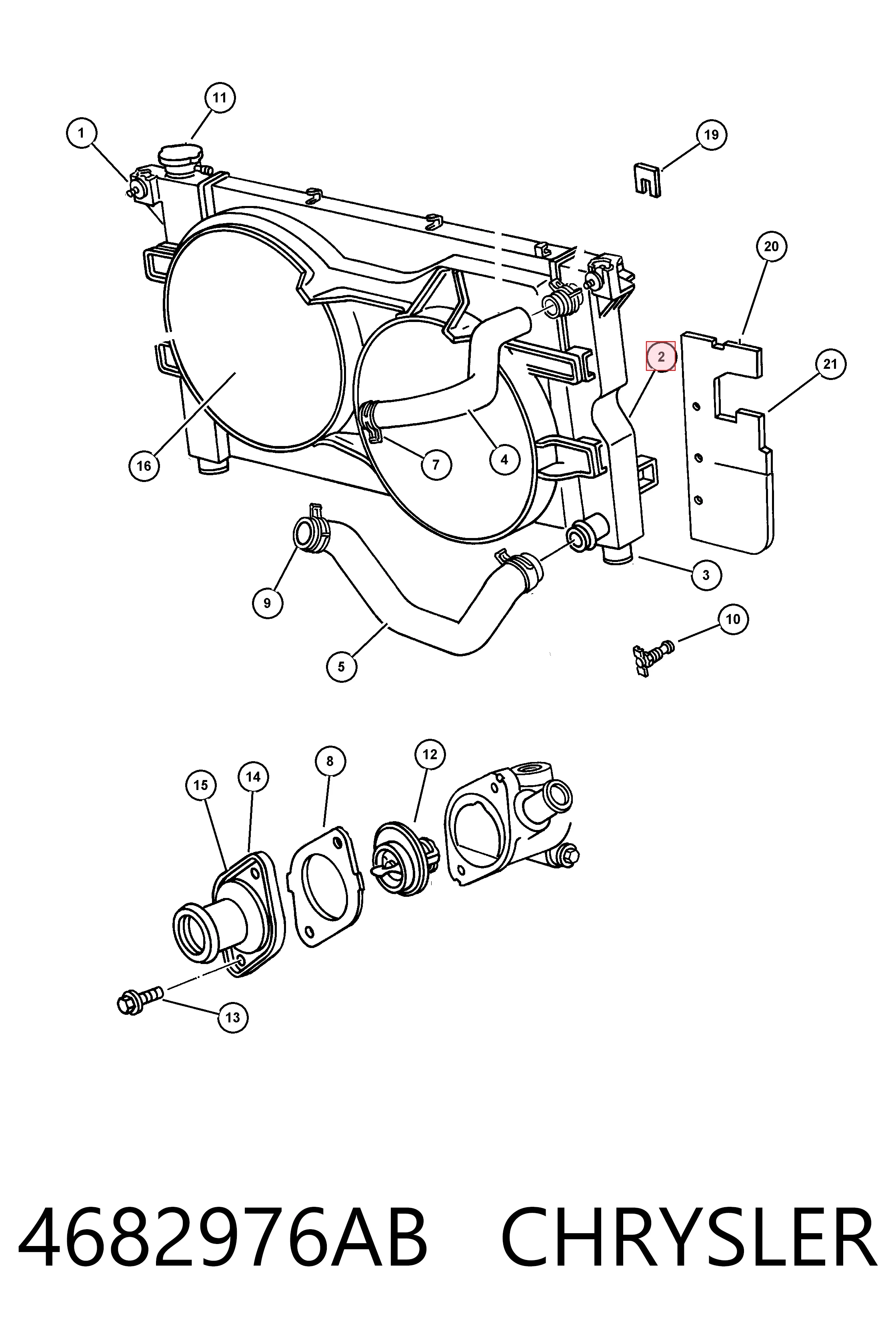 4682976AB Chrysler Radiador de esfriamento de motor