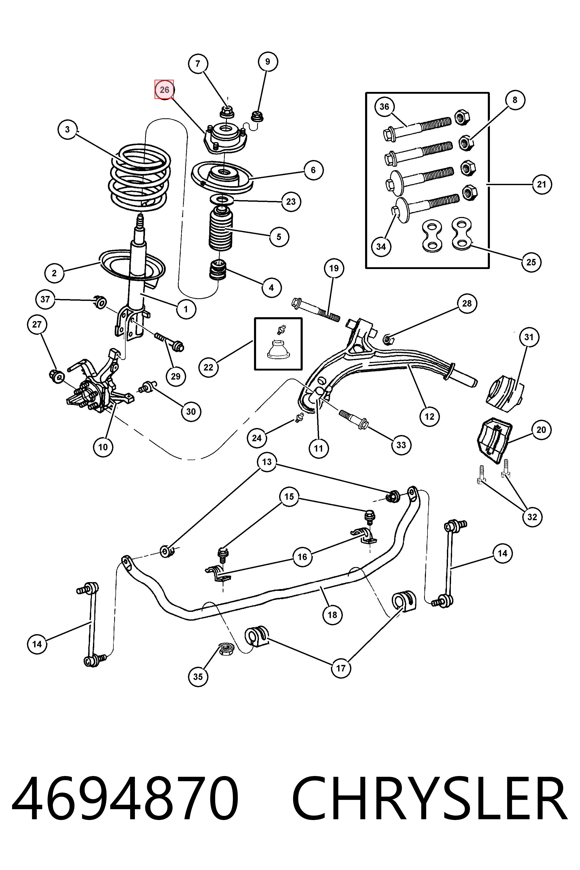 4694870 Chrysler Suporte de amortecedor dianteiro