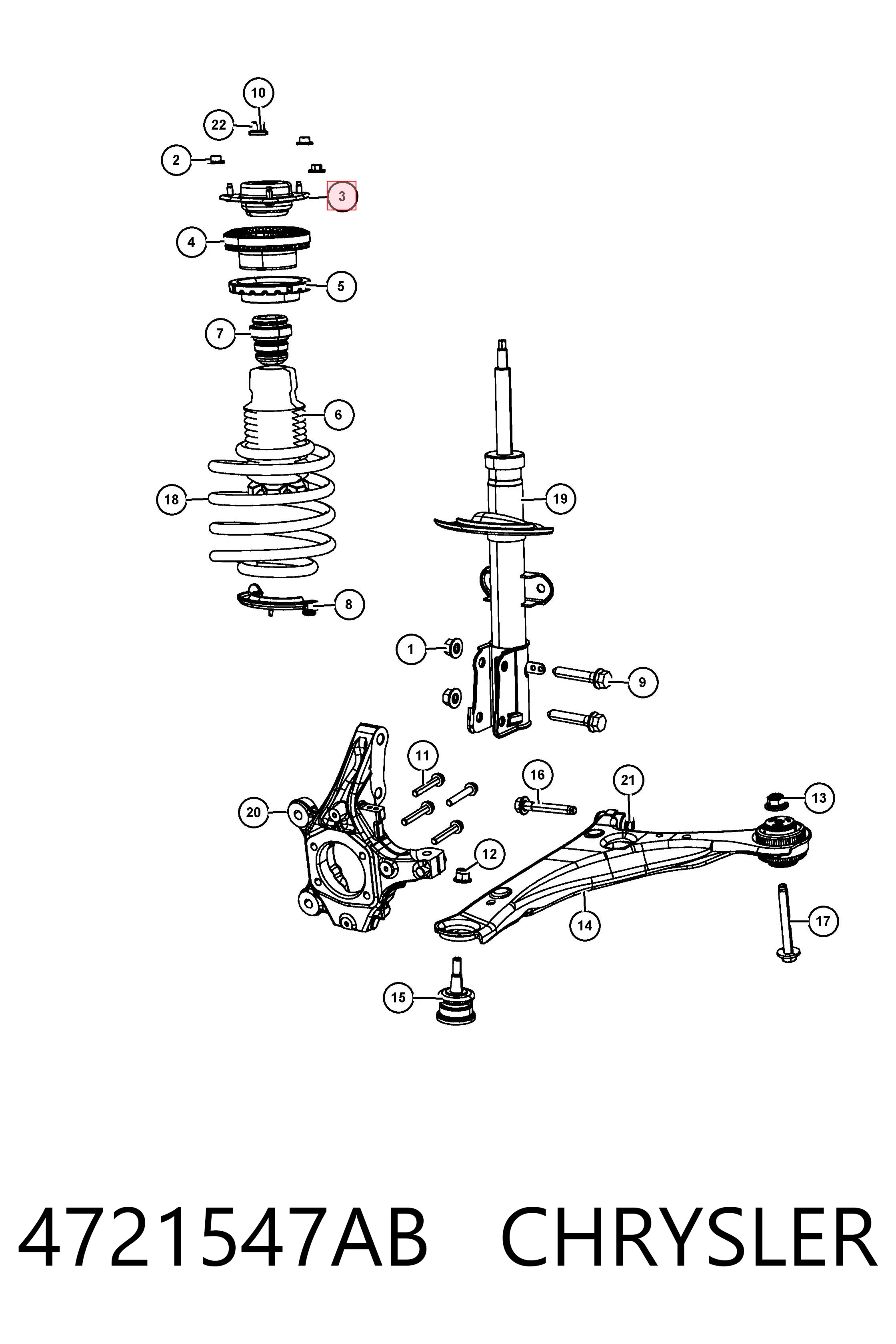 4721547AB Chrysler Suporte de amortecedor dianteiro