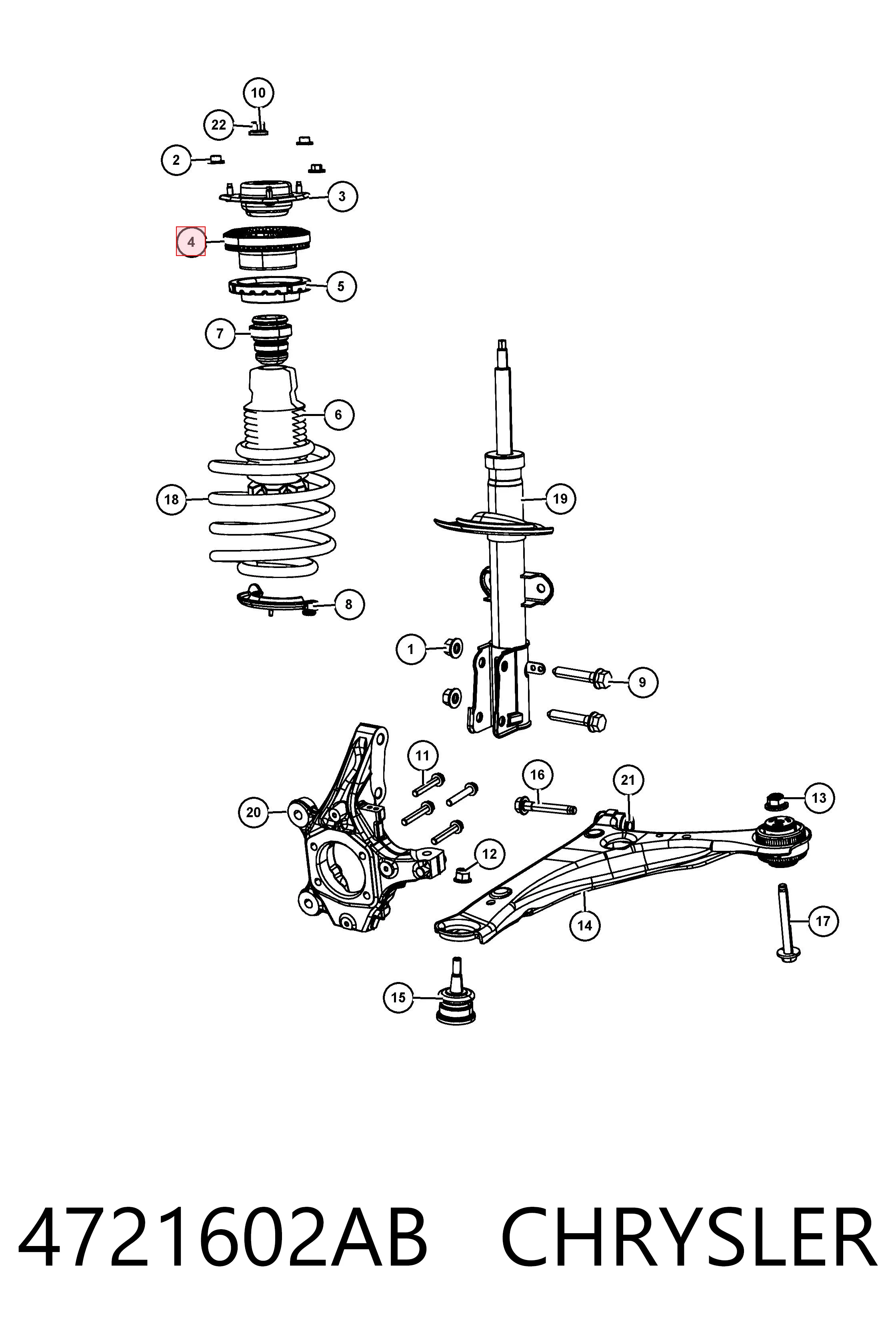 4721602AB Chrysler Rolamento de suporte do amortecedor dianteiro