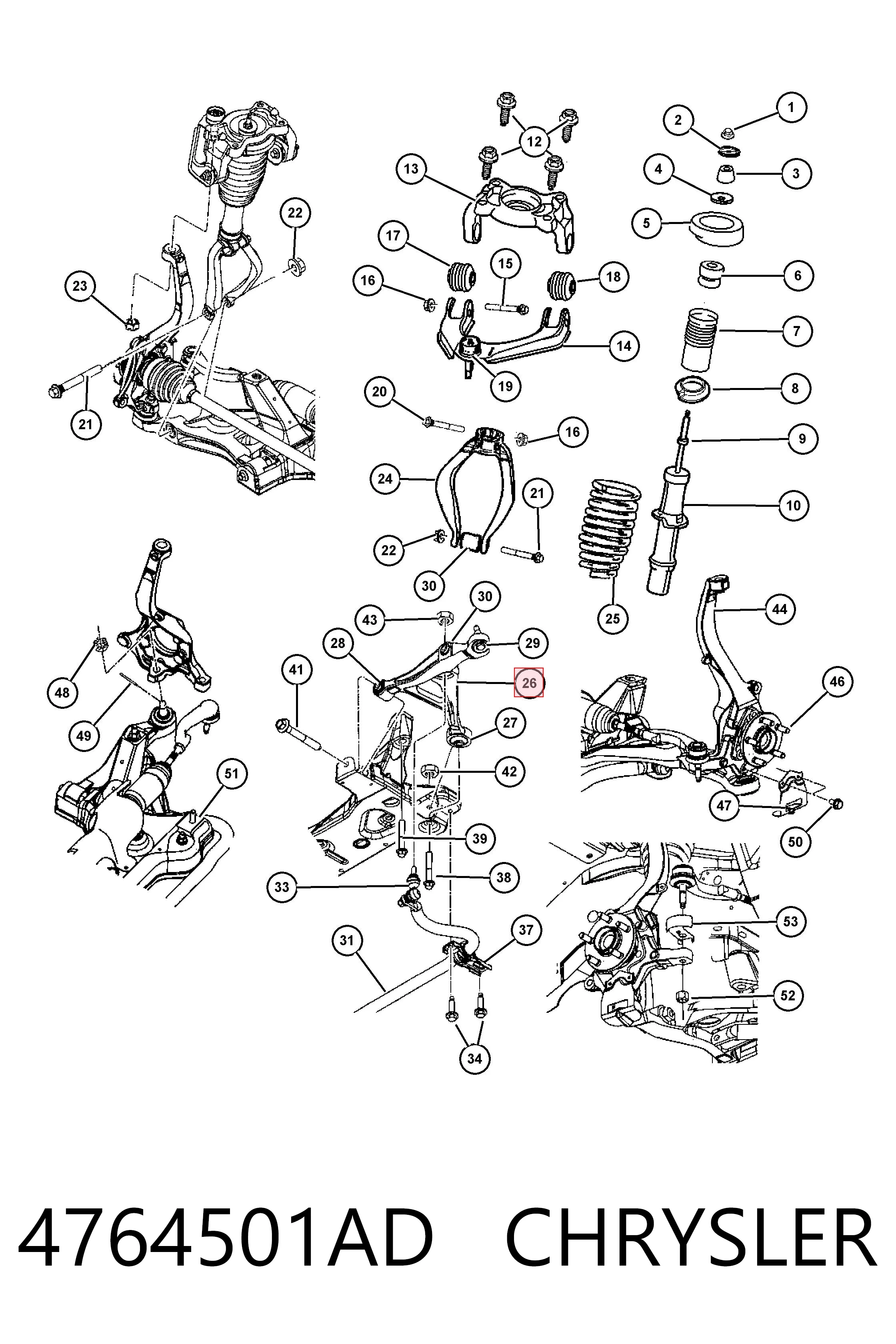4764501AD Chrysler Braço oscilante inferior esquerdo de suspensão dianteira