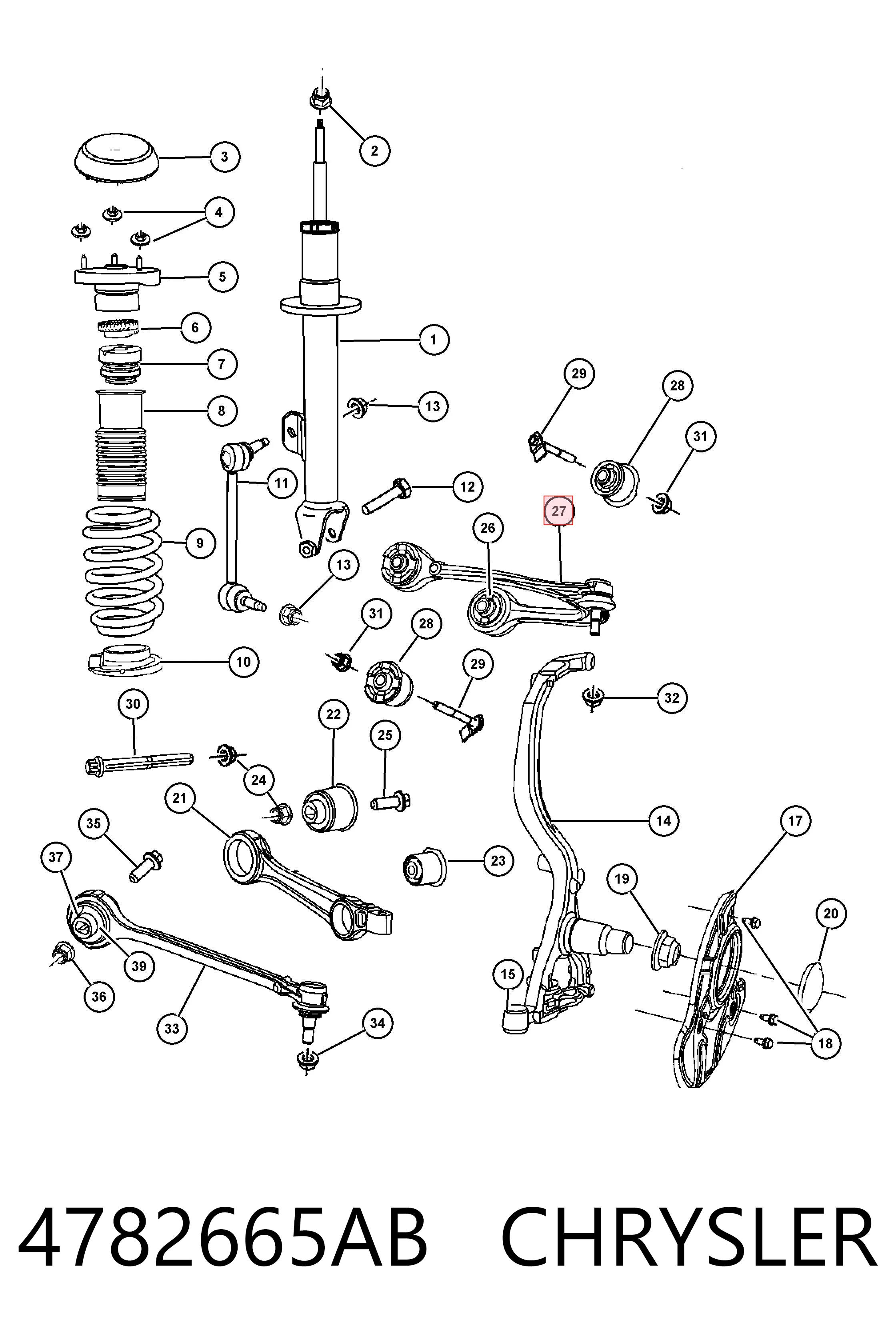 4782665AB Chrysler Braço oscilante superior esquerdo de suspensão dianteira