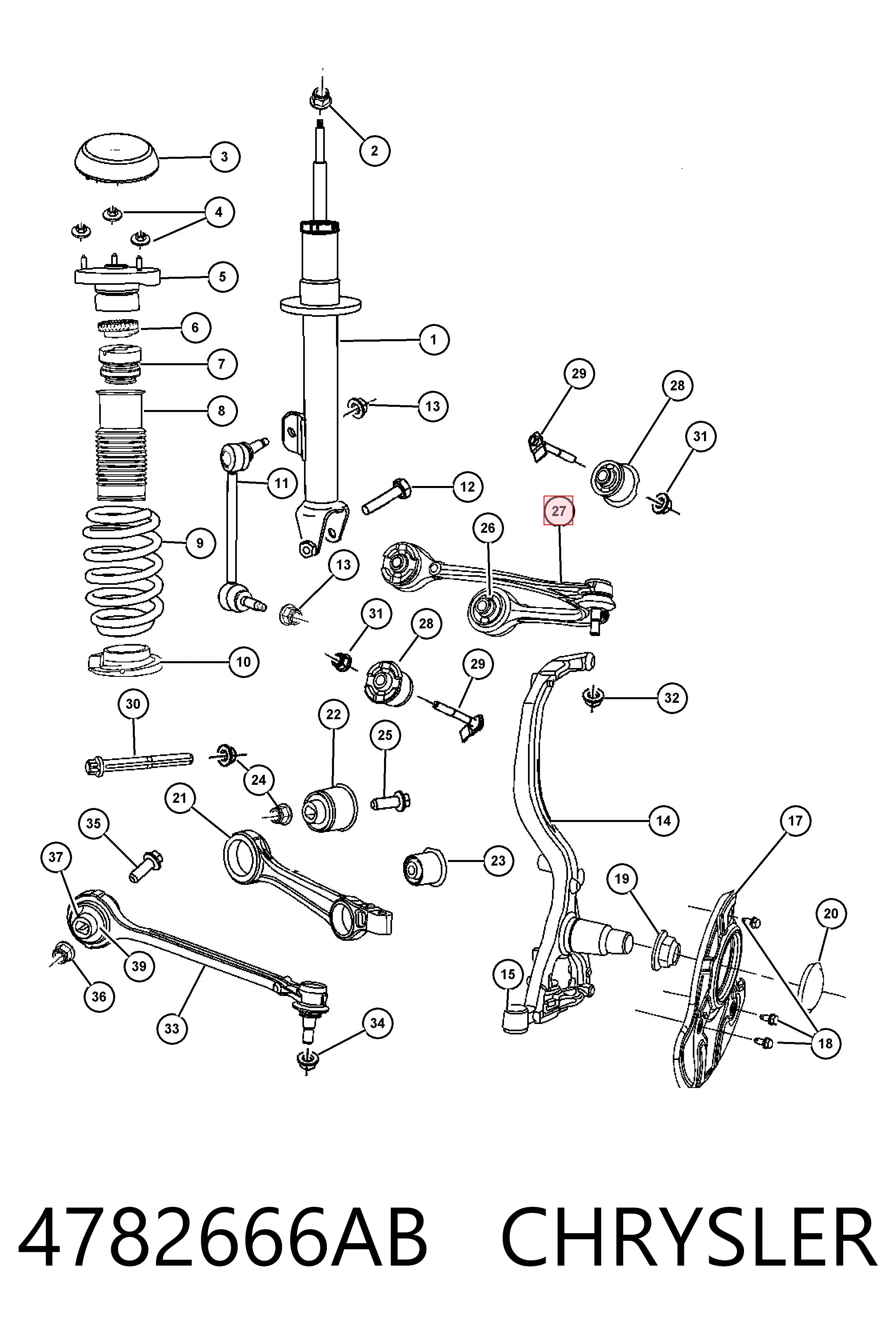 4782666AB Chrysler Braço oscilante superior direito de suspensão dianteira