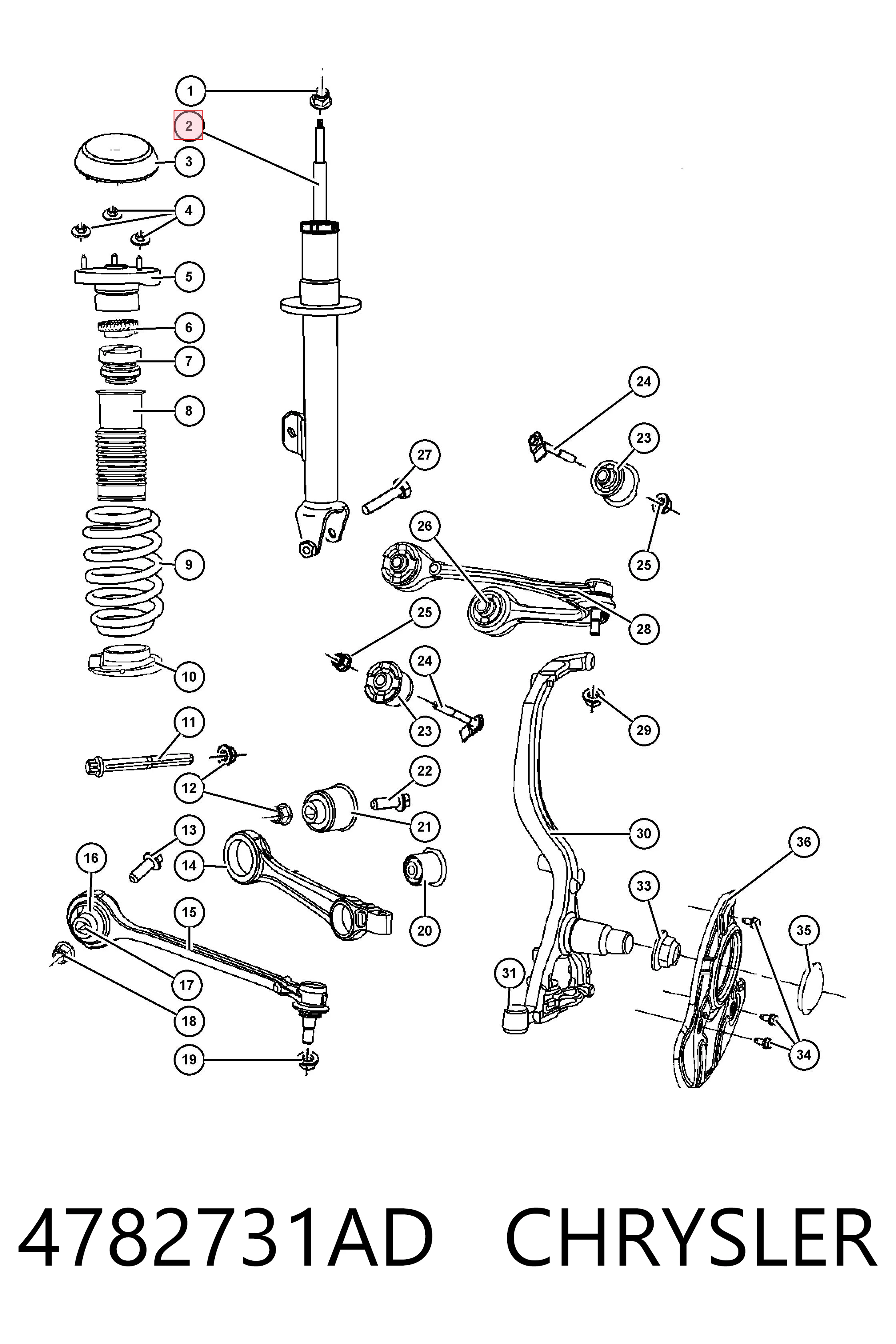 4782731AD Chrysler Amortecedor dianteiro esquerdo