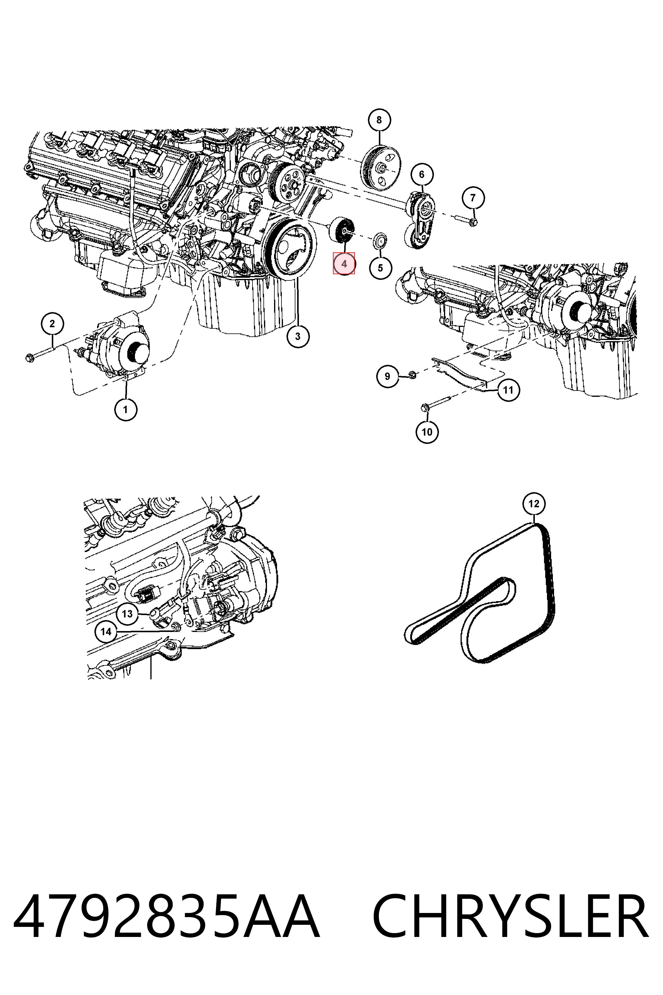 4792835AA Chrysler Rolo parasita da correia de transmissão