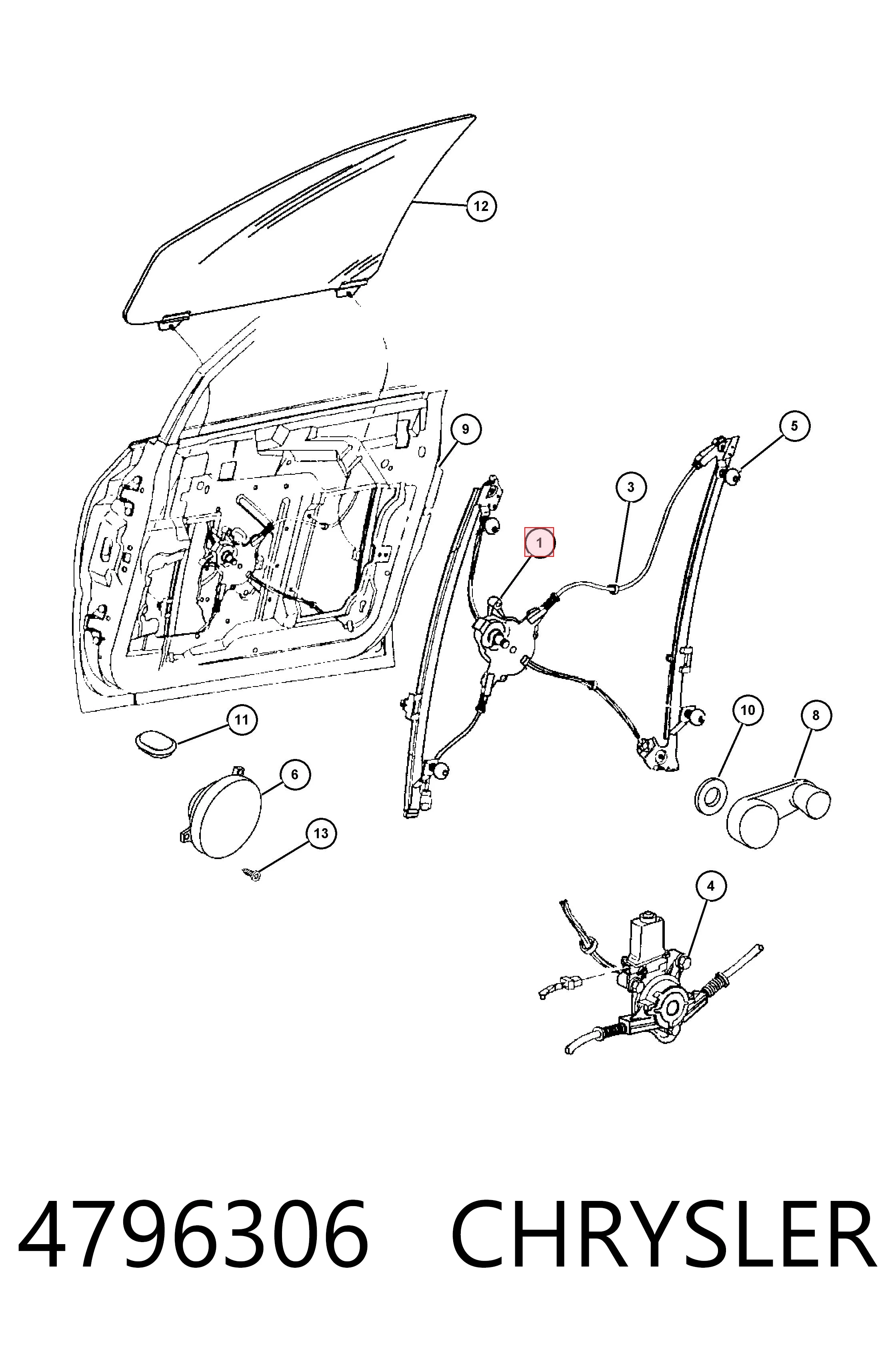 Mecanismo de acionamento de vidro da porta dianteira direita para Chrysler Voyager I ES 