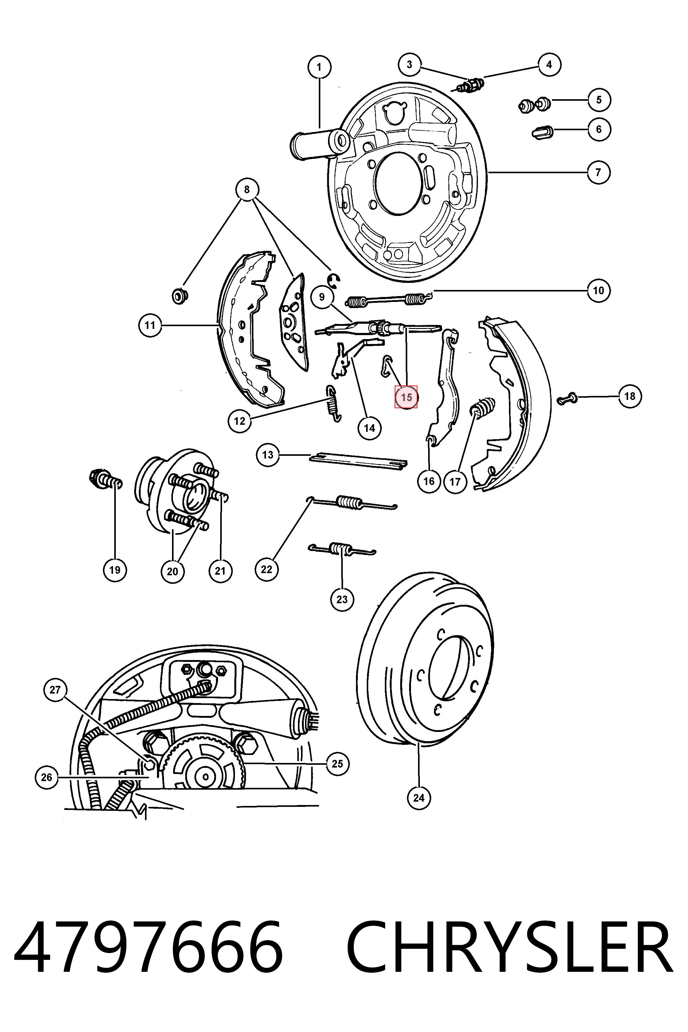 4797666 Chrysler Mecanismo de aproximação (de auto-aproximação) das sapatas de tambor (kit de reparação levadiça)