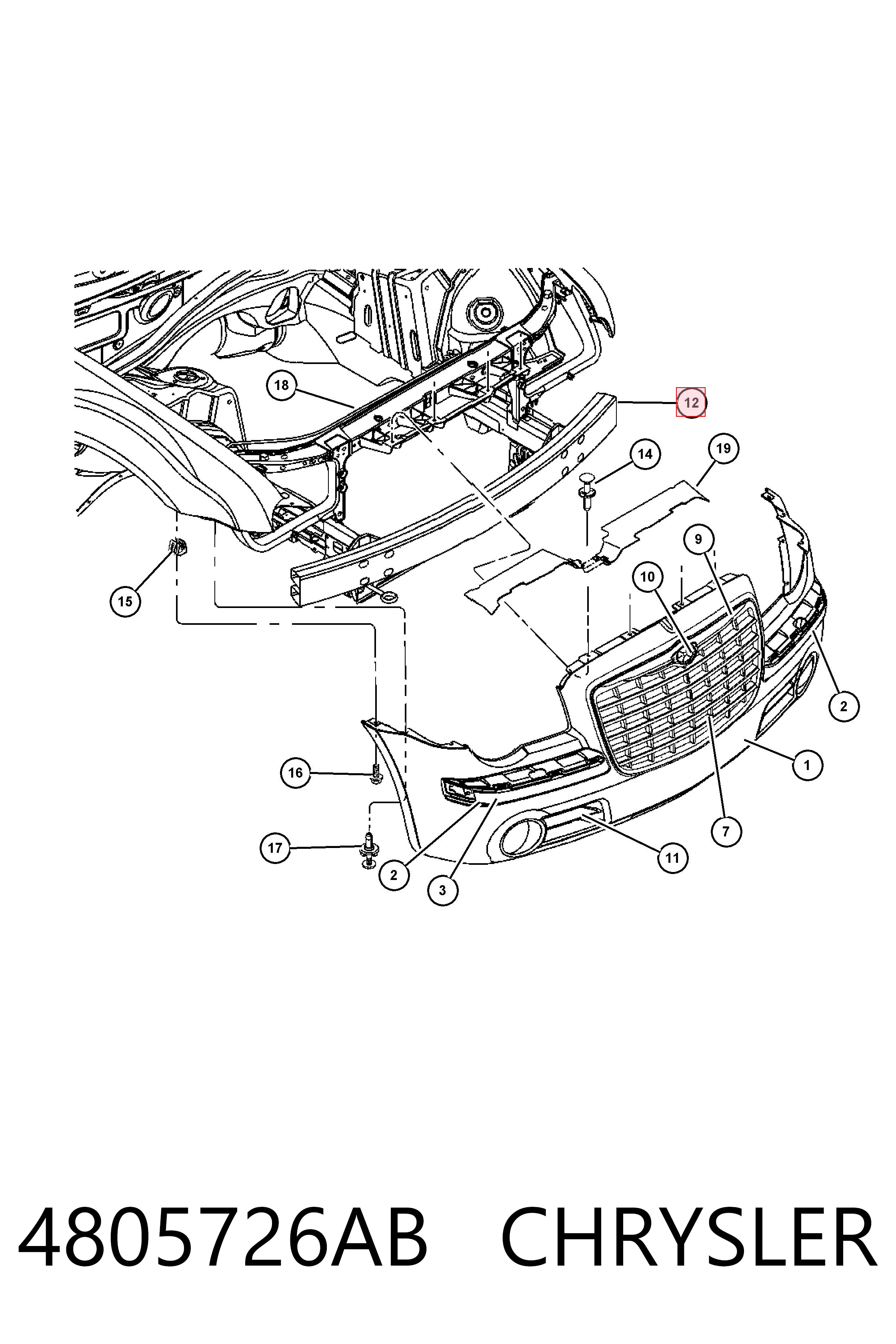 Reforçador do pára-choque dianteiro para Chrysler 300 C 