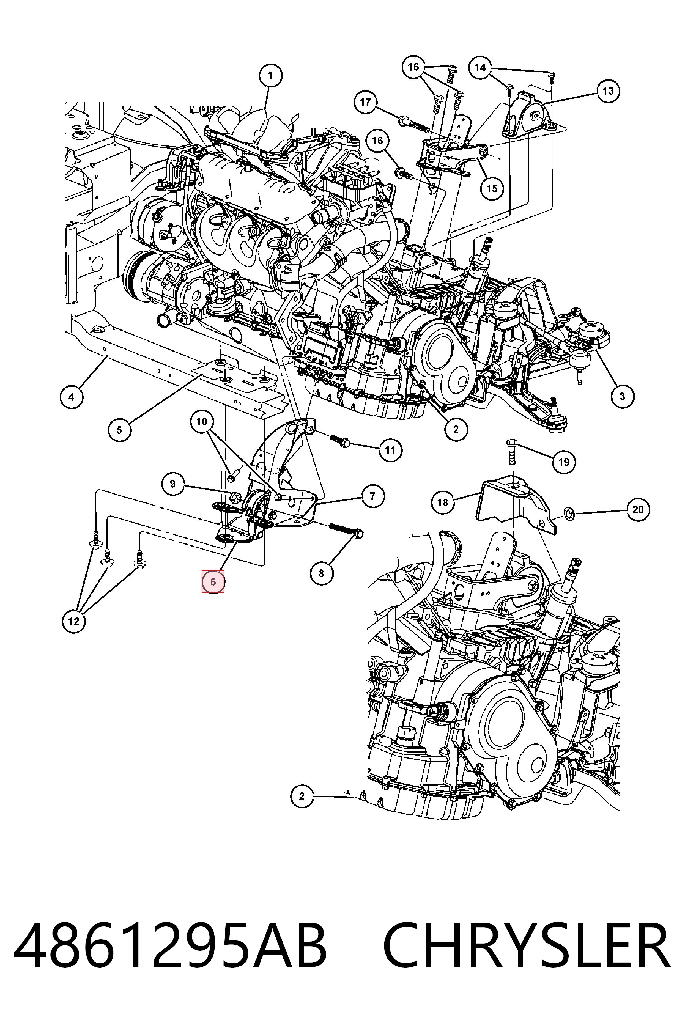 4861295AB Chrysler Coxim (suporte) dianteiro de motor