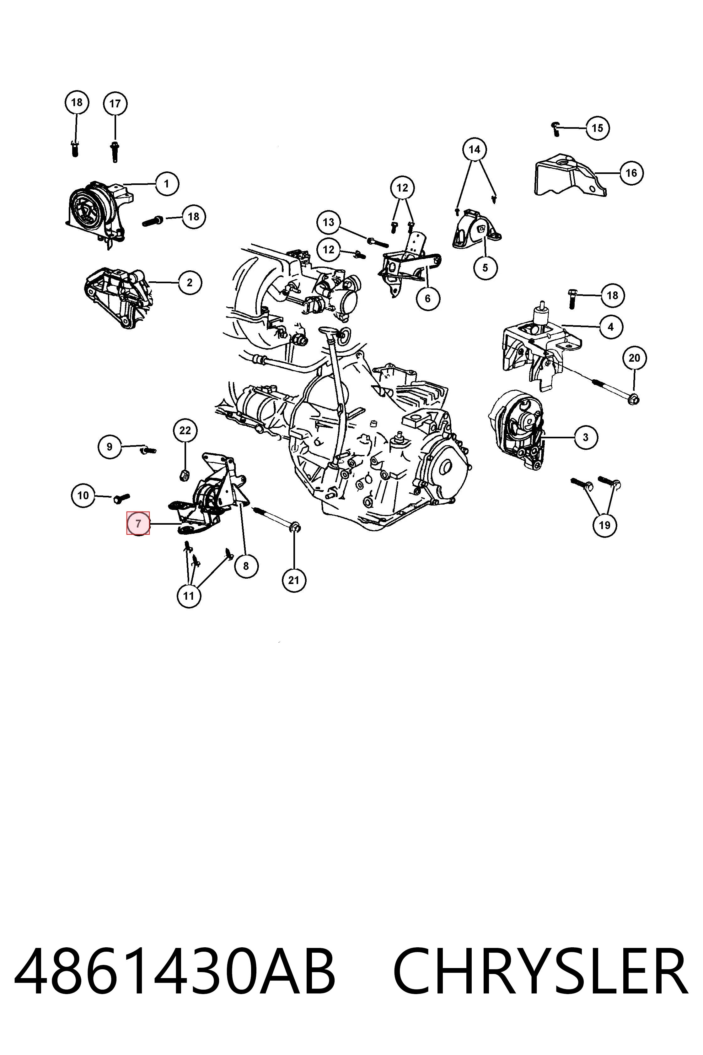 4861430AB Chrysler Coxim (suporte) dianteiro de motor