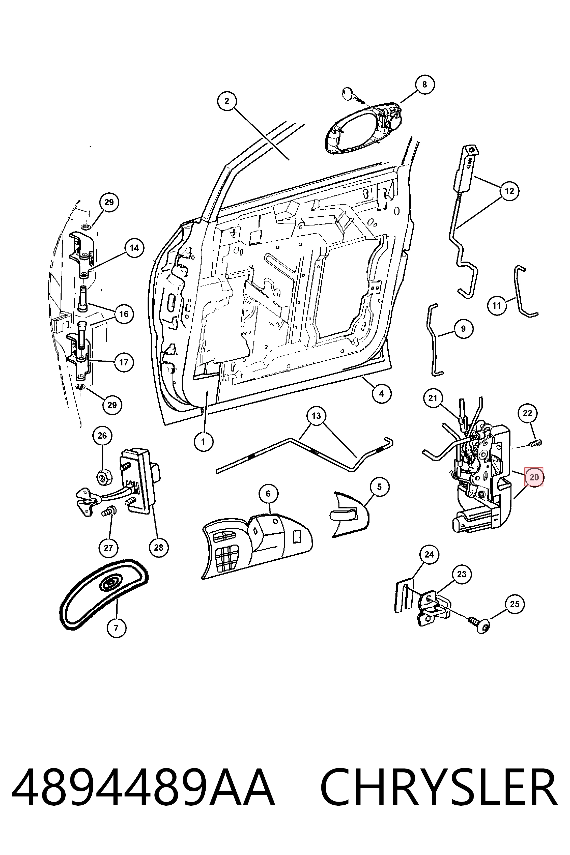 Fecho da porta dianteira esquerda Chrysler Voyager III RG, RS