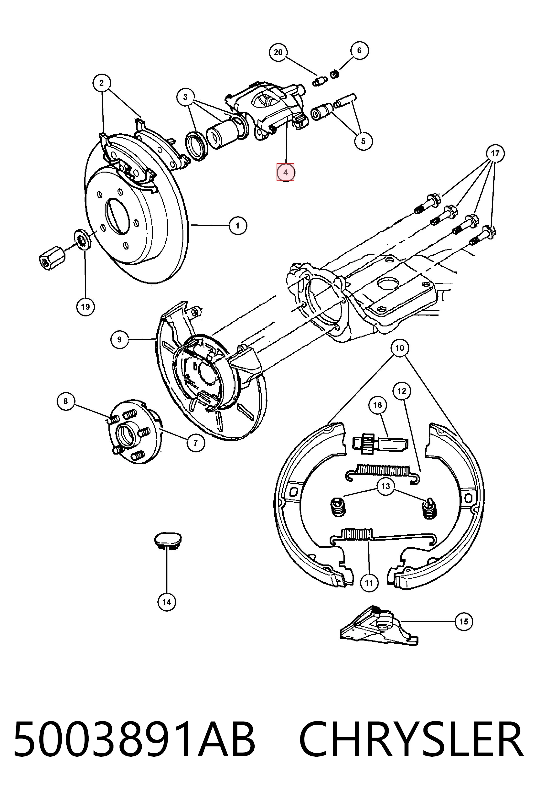 5003891AB Chrysler Suporte traseiro de freio