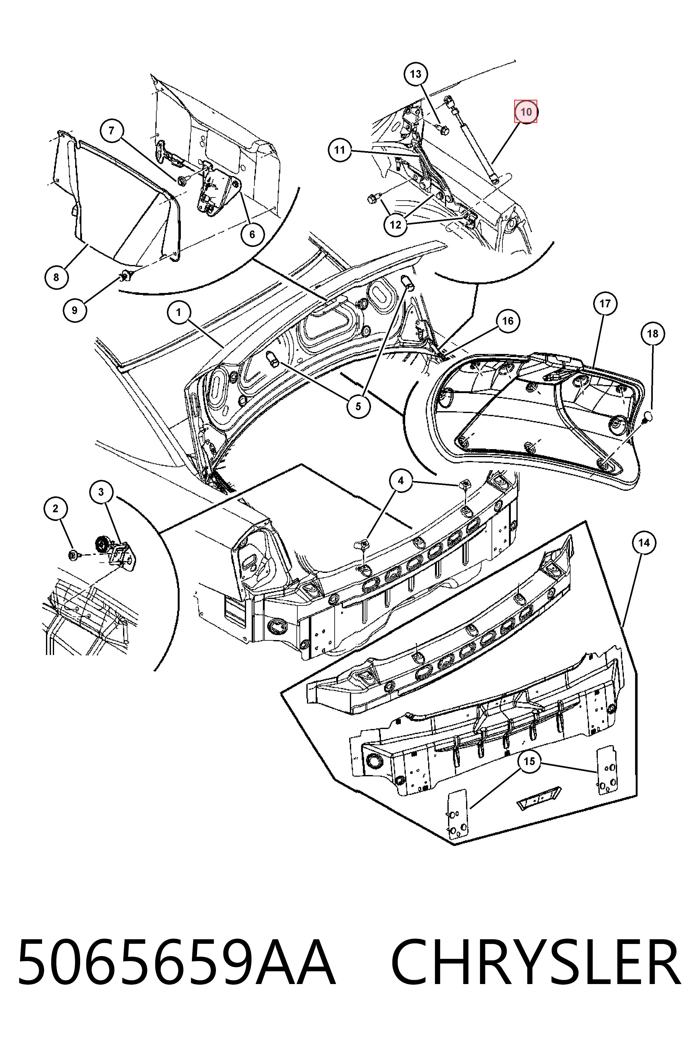 5065659AA Chrysler Amortecedor de tampa de porta-malas (de 3ª/5ª porta traseira)