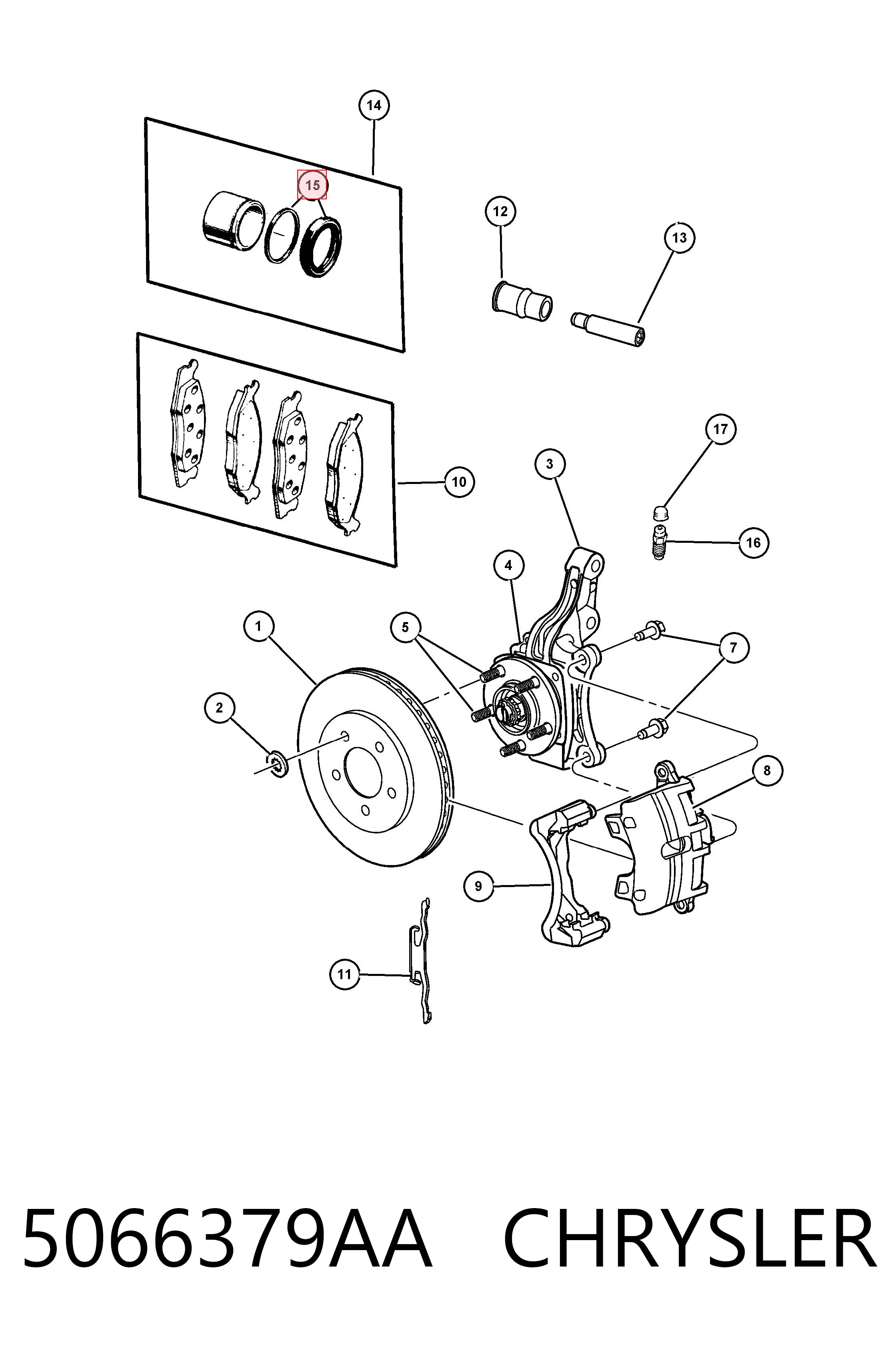 5066379AA Chrysler Kit de reparação de suporte do freio dianteiro