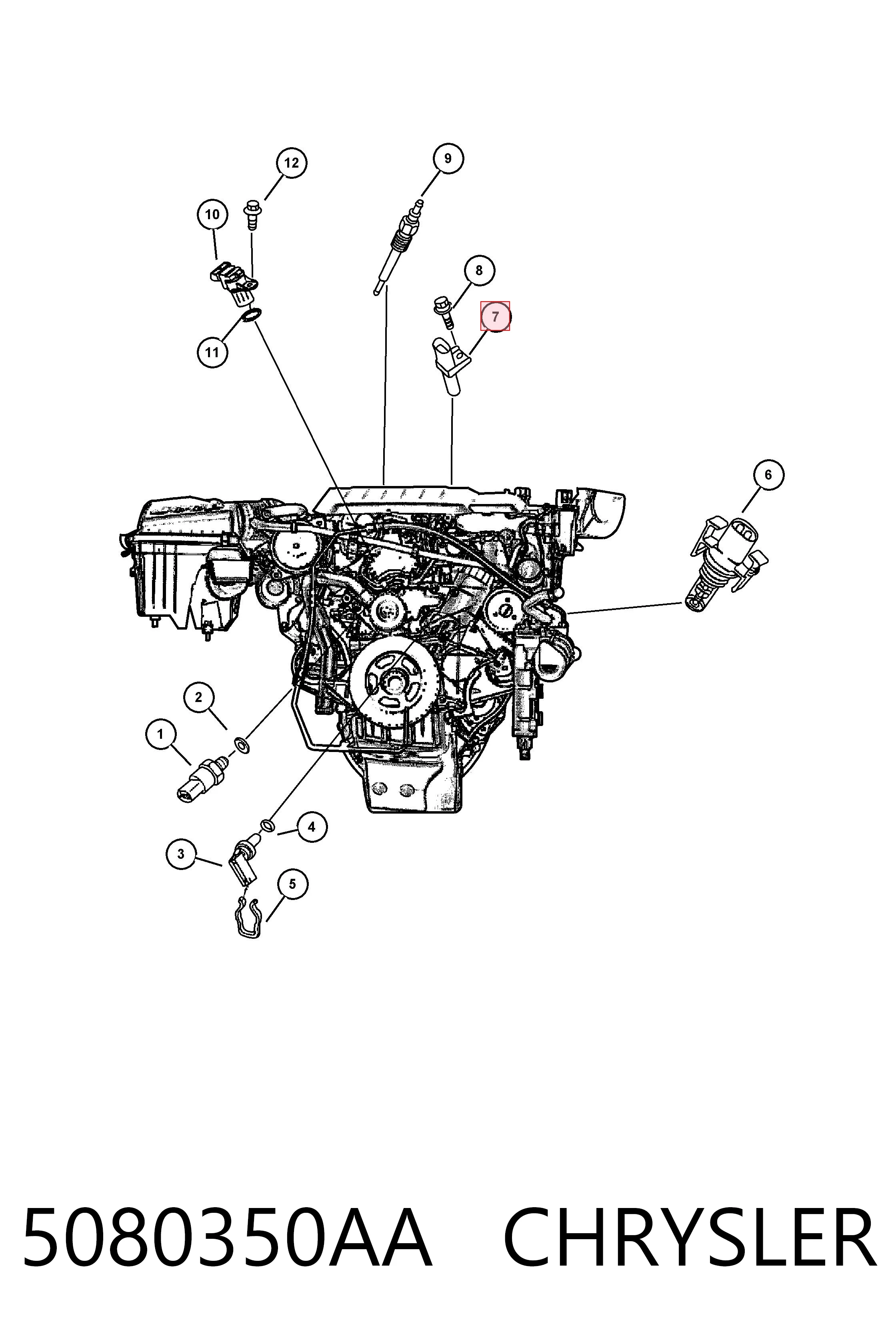 5080350AA Chrysler Sensor de posição (de revoluções) de cambota