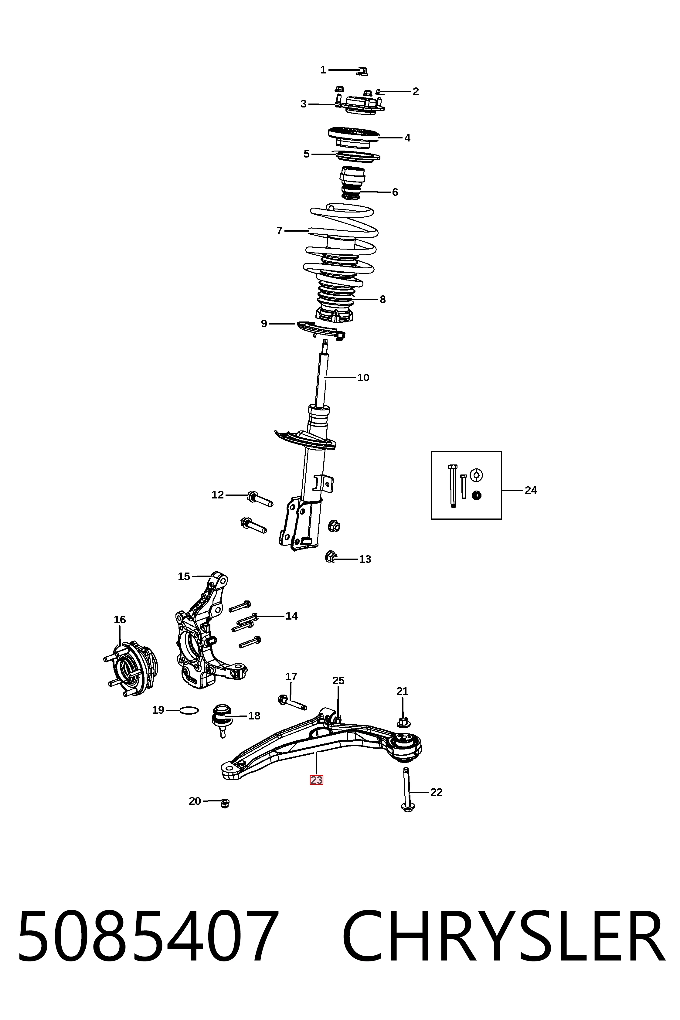 5085407 Chrysler Braço oscilante inferior esquerdo de suspensão dianteira