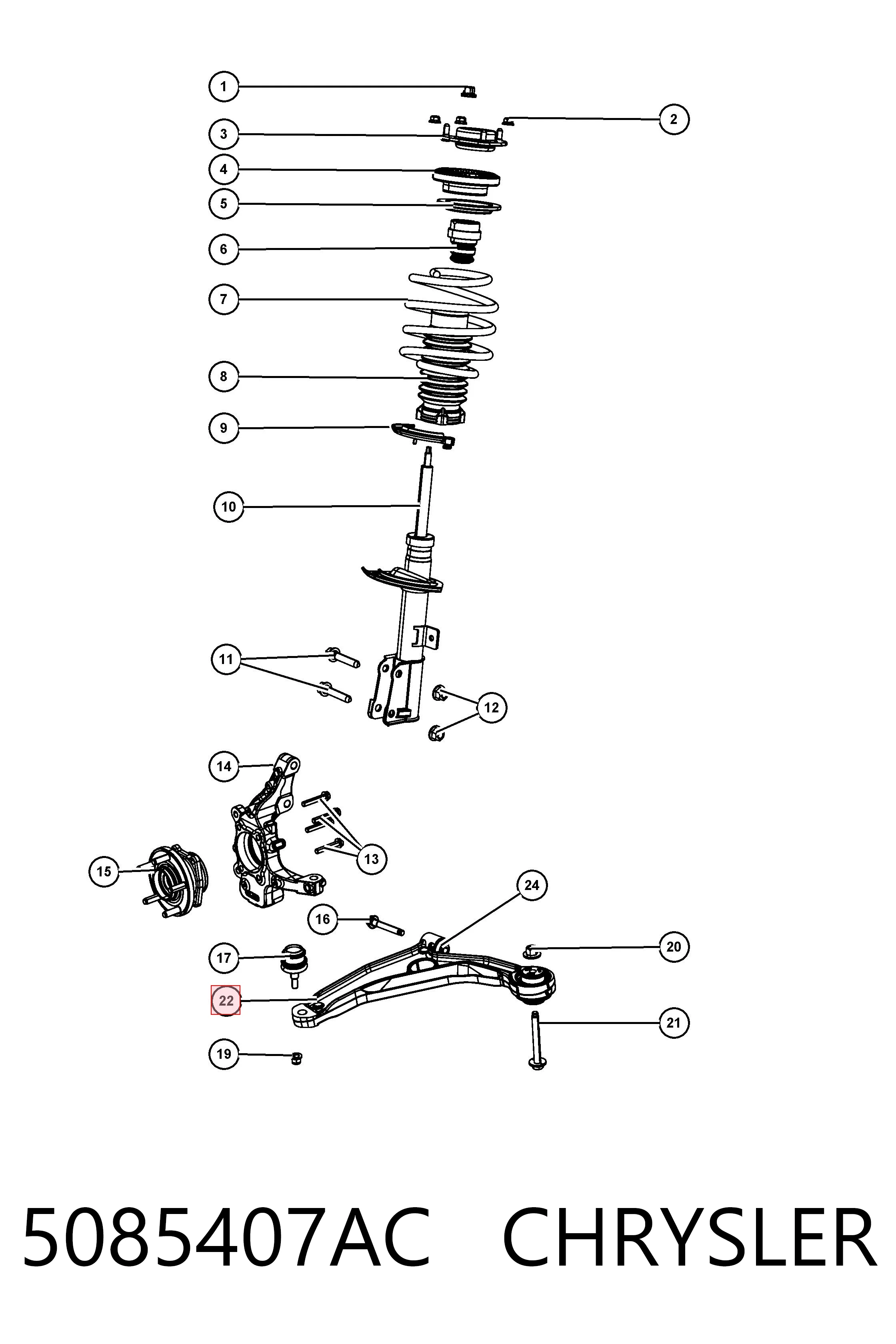 5085407AC Chrysler Braço oscilante inferior esquerdo de suspensão dianteira