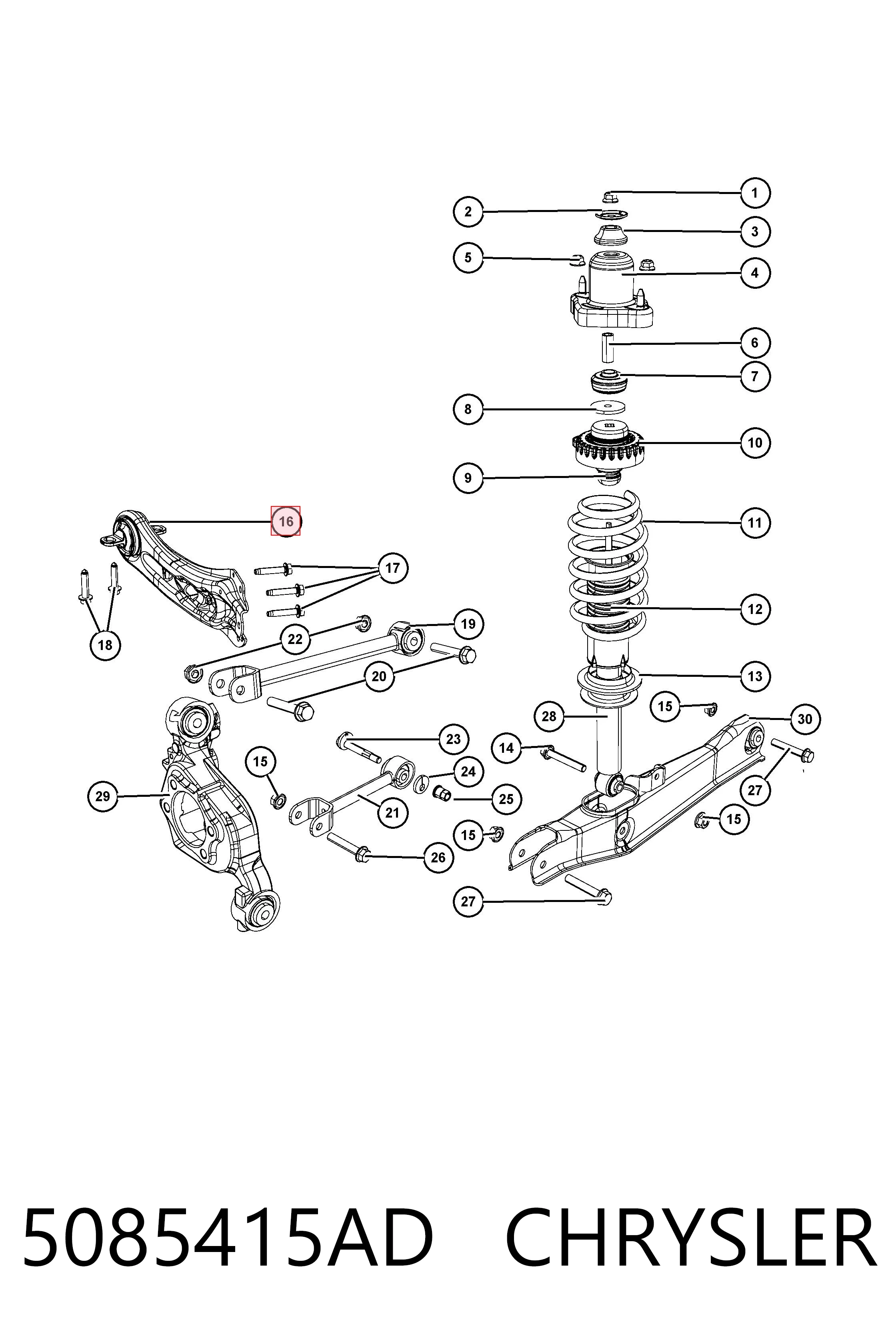 5085415AD Chrysler Braço oscilante (tração) longitudinal inferior esquerdo de suspensão traseira