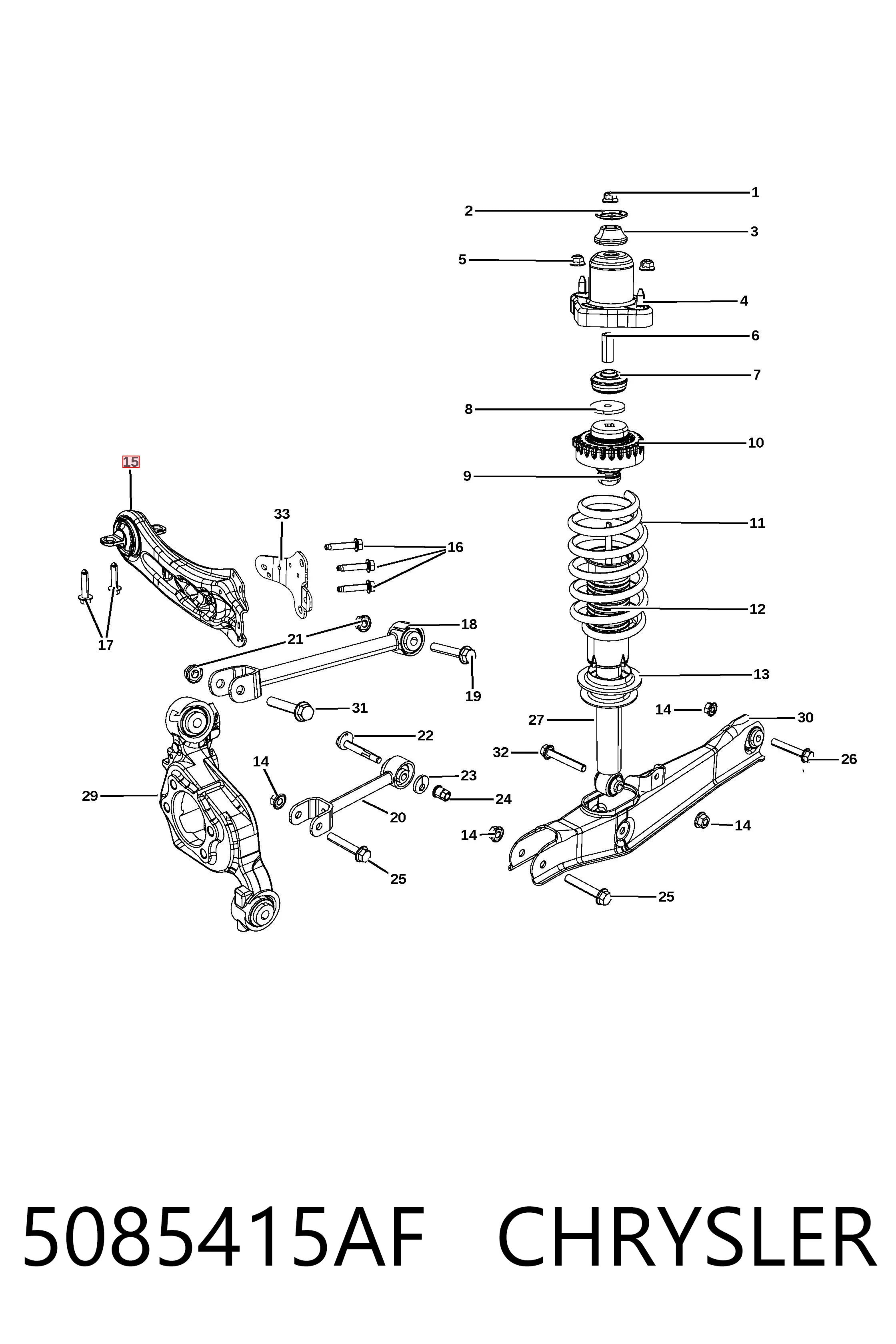 5085415AF Chrysler Braço oscilante (tração) longitudinal inferior esquerdo de suspensão traseira