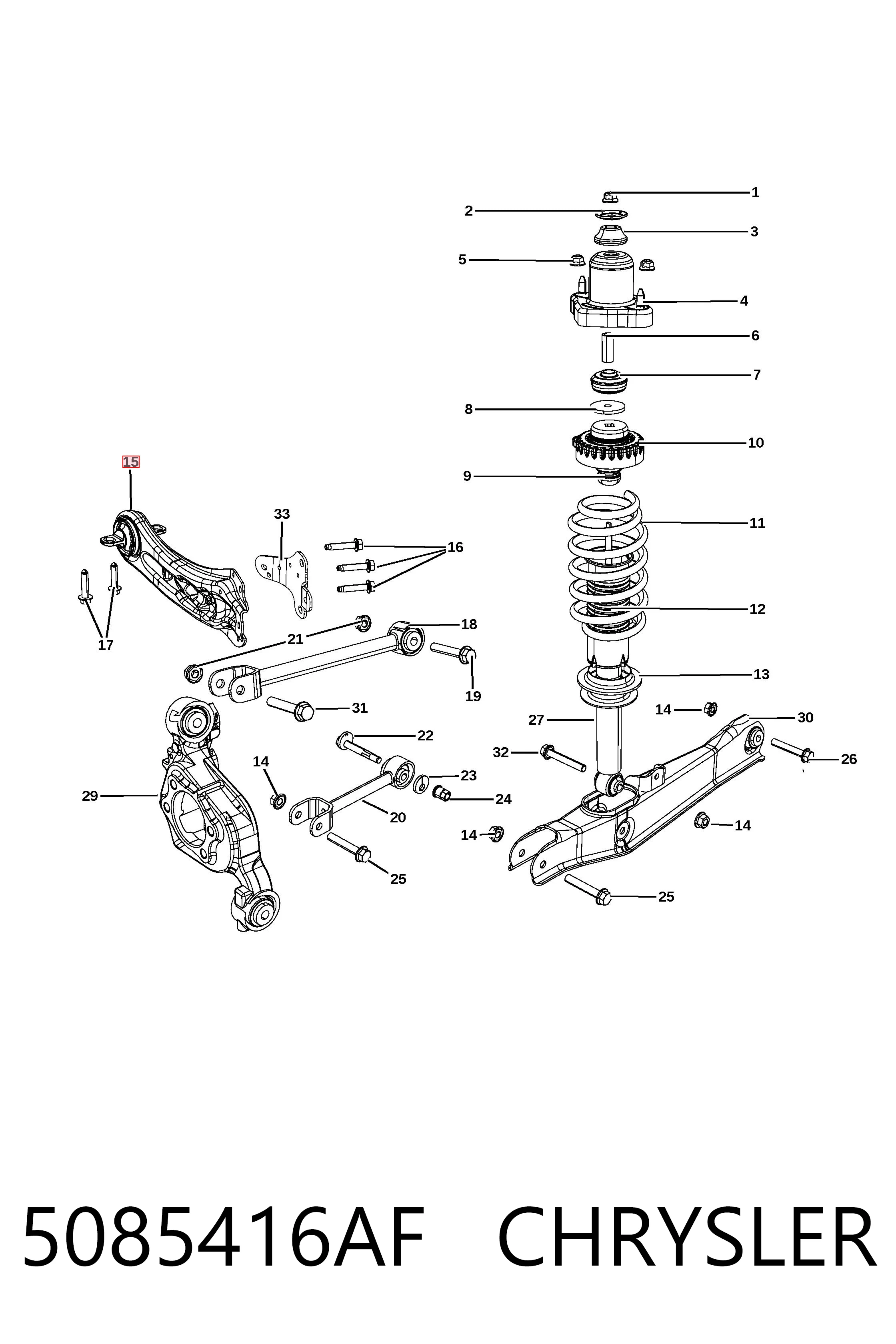 5085416AF Chrysler Braço oscilante (tração) longitudinal inferior direito de suspensão traseira