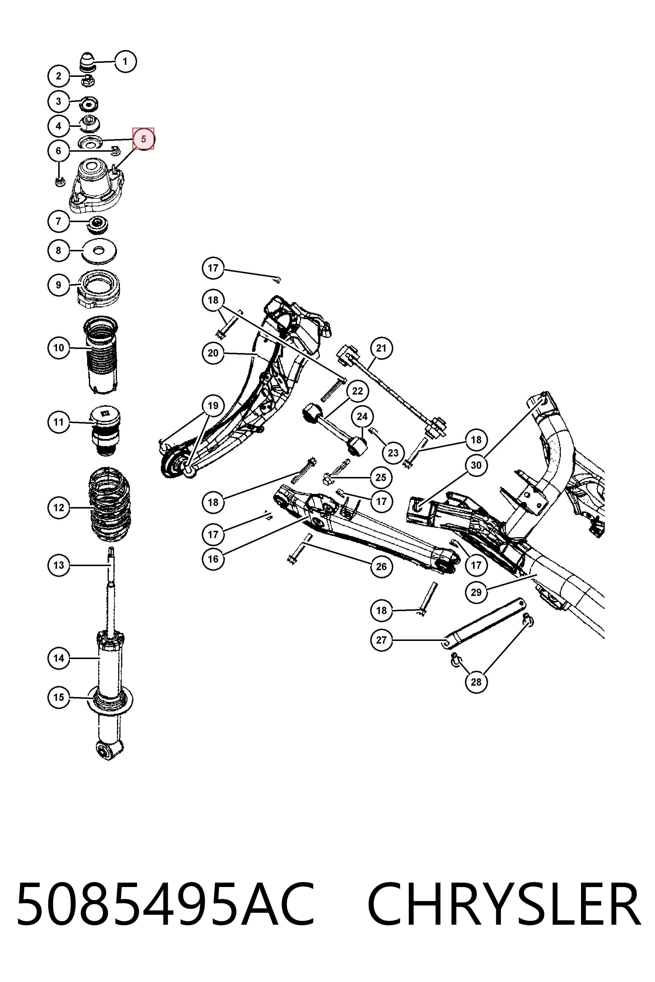 5085495AC Chrysler Suporte de amortecedor traseiro