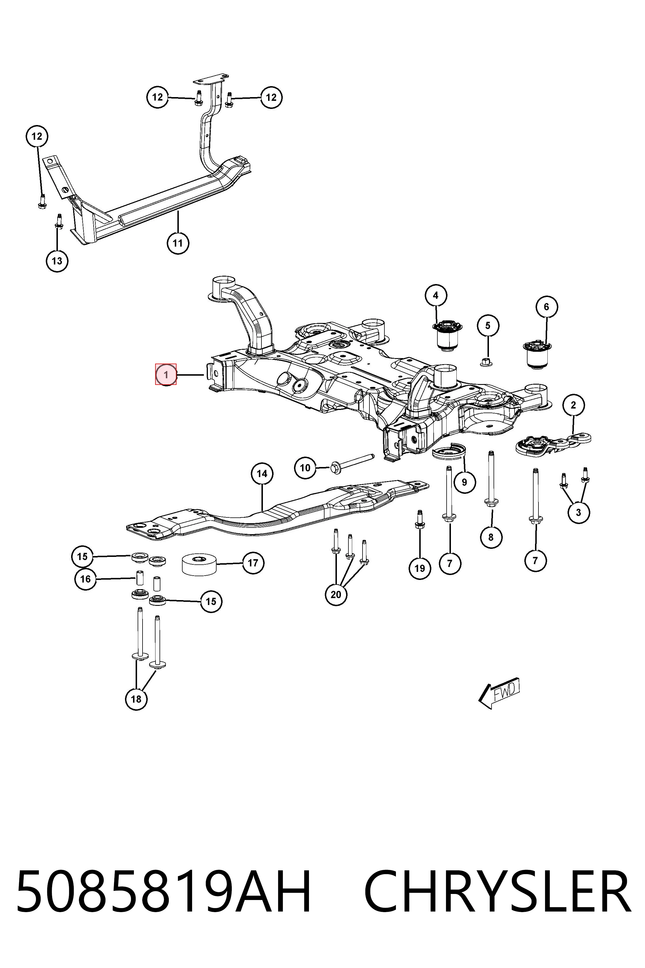 5085819AH Chrysler Viga de suspensão dianteira (plataforma veicular)