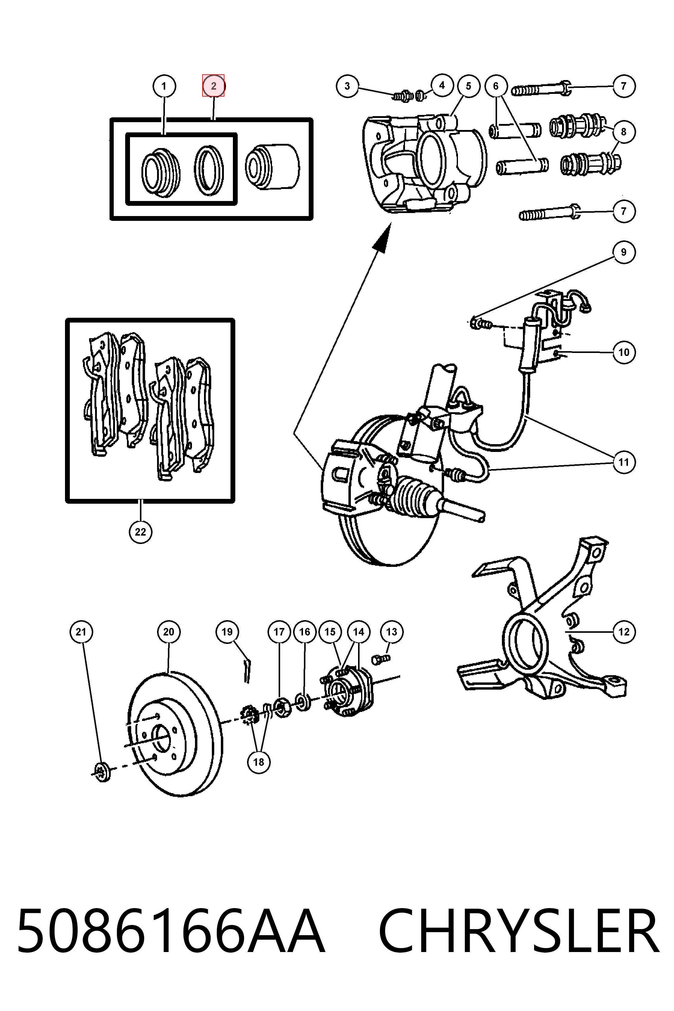 5086166AA Chrysler Kit de reparação de suporte do freio dianteiro