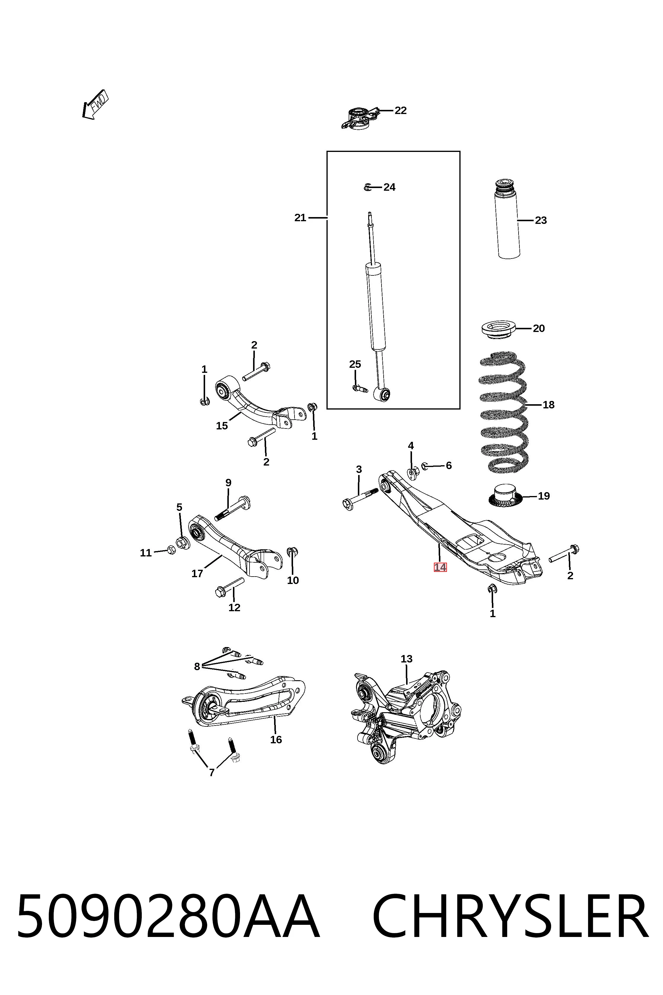 K05090280AA Fiat/Alfa/Lancia Braço oscilante inferior esquerdo de suspensão traseira/direita