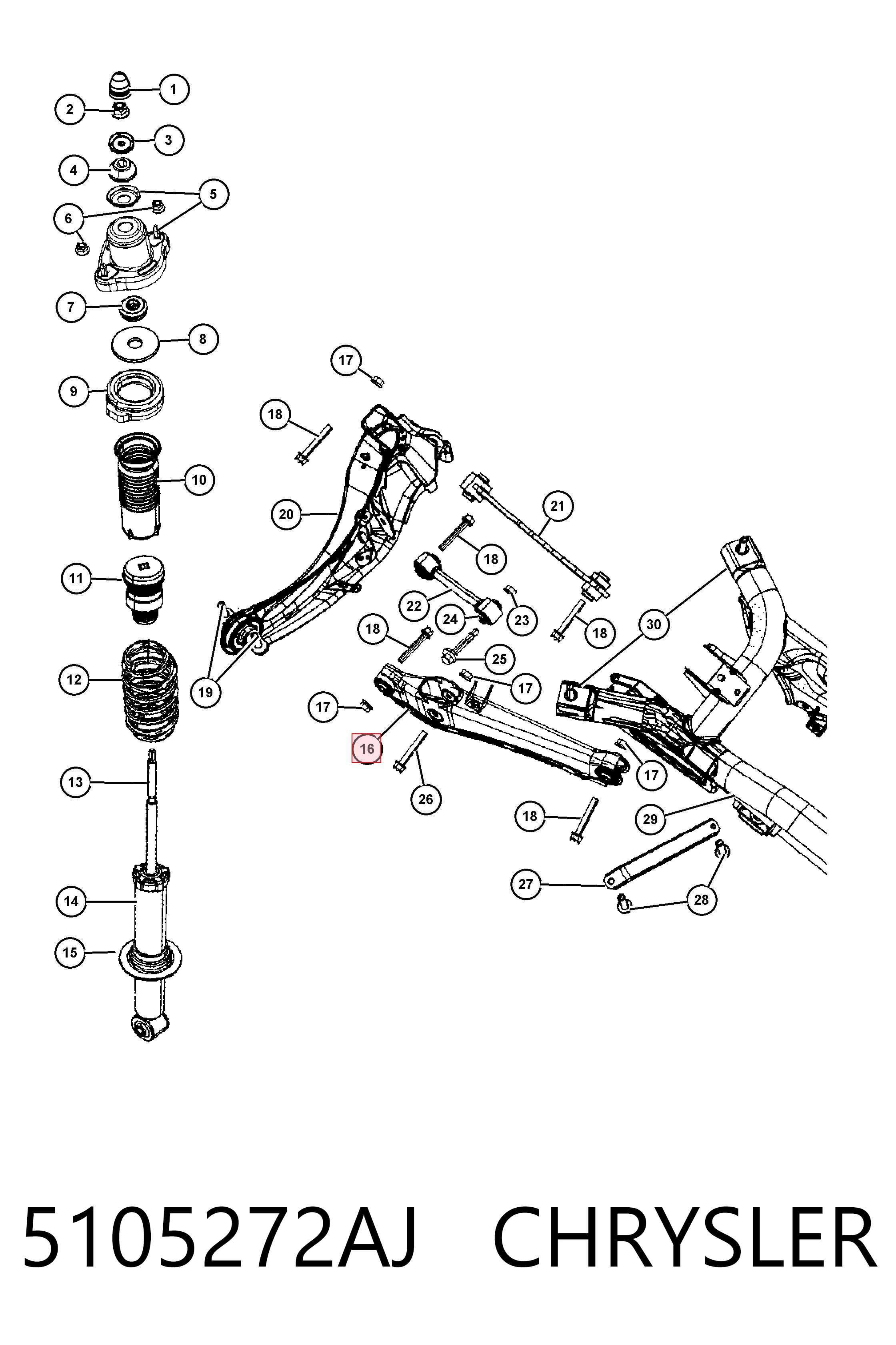 5105272AJ Chrysler Braço oscilante inferior esquerdo de suspensão traseira/direita