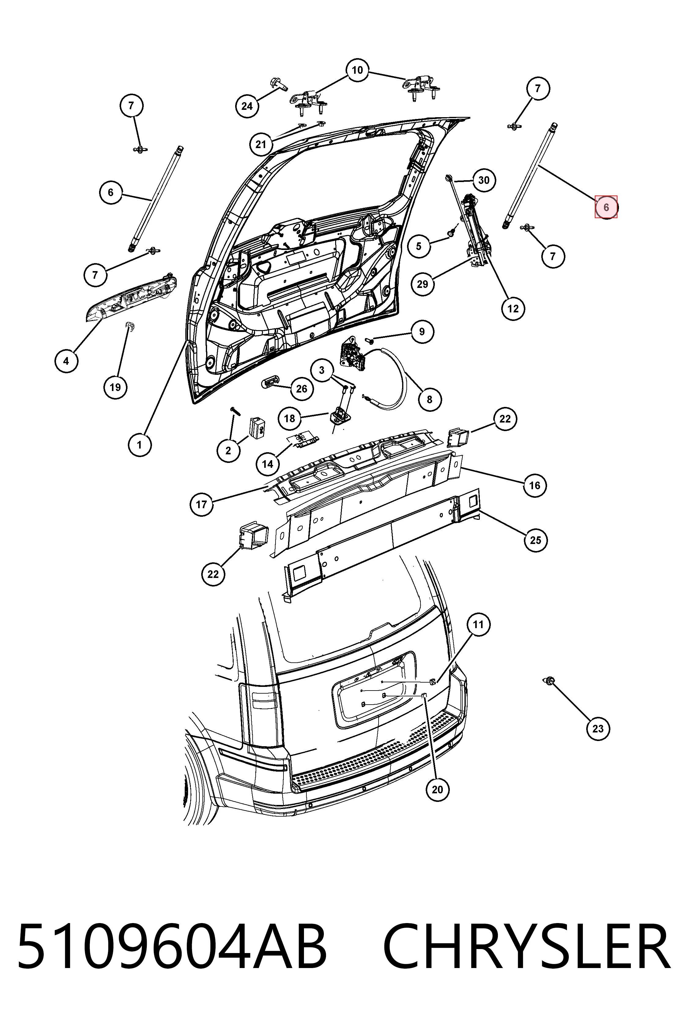 5109604AB Chrysler Amortecedor de tampa de porta-malas (de 3ª/5ª porta traseira)