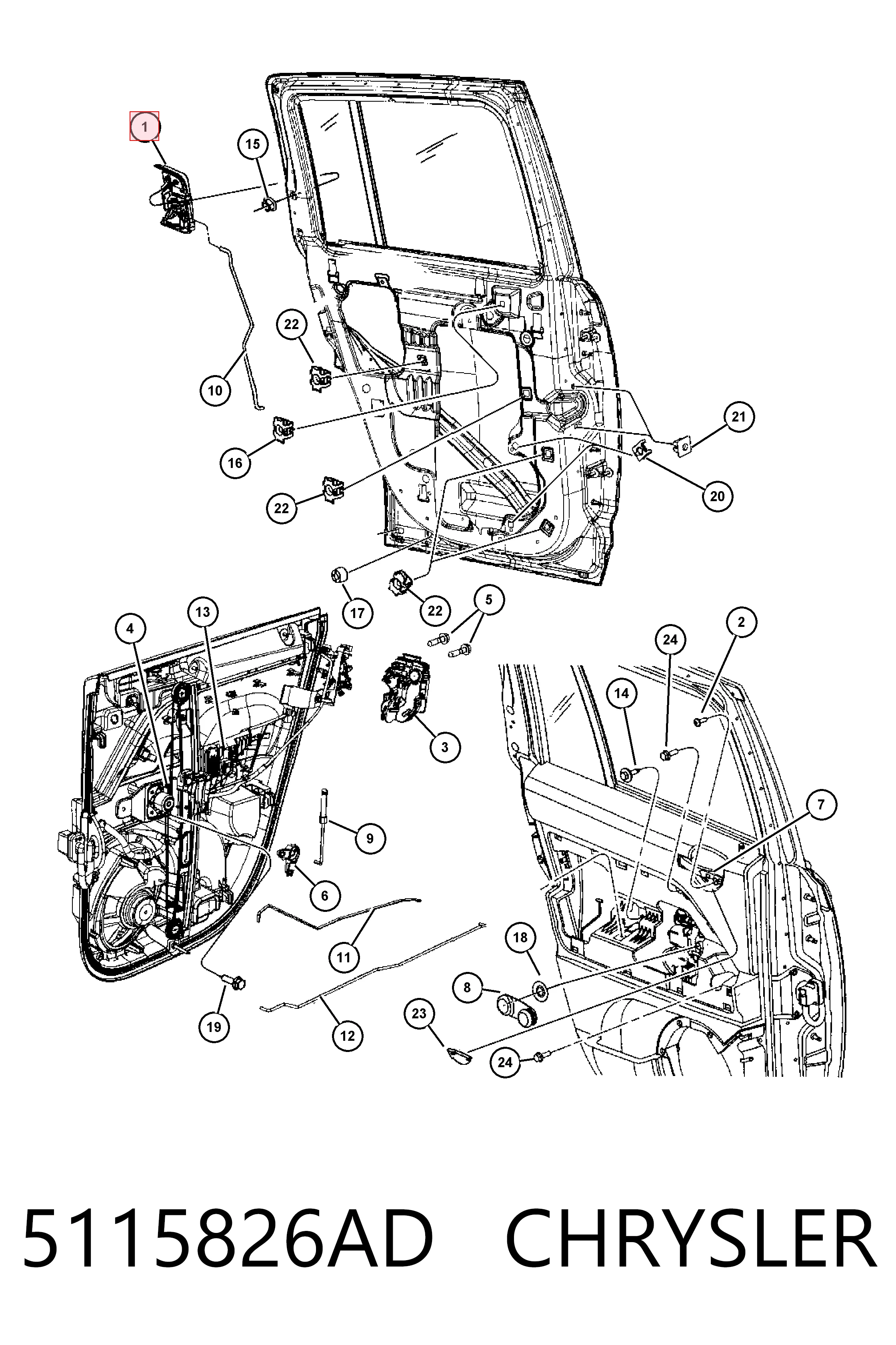 5115826AD Chrysler Maçaneta externa direita da porta traseira