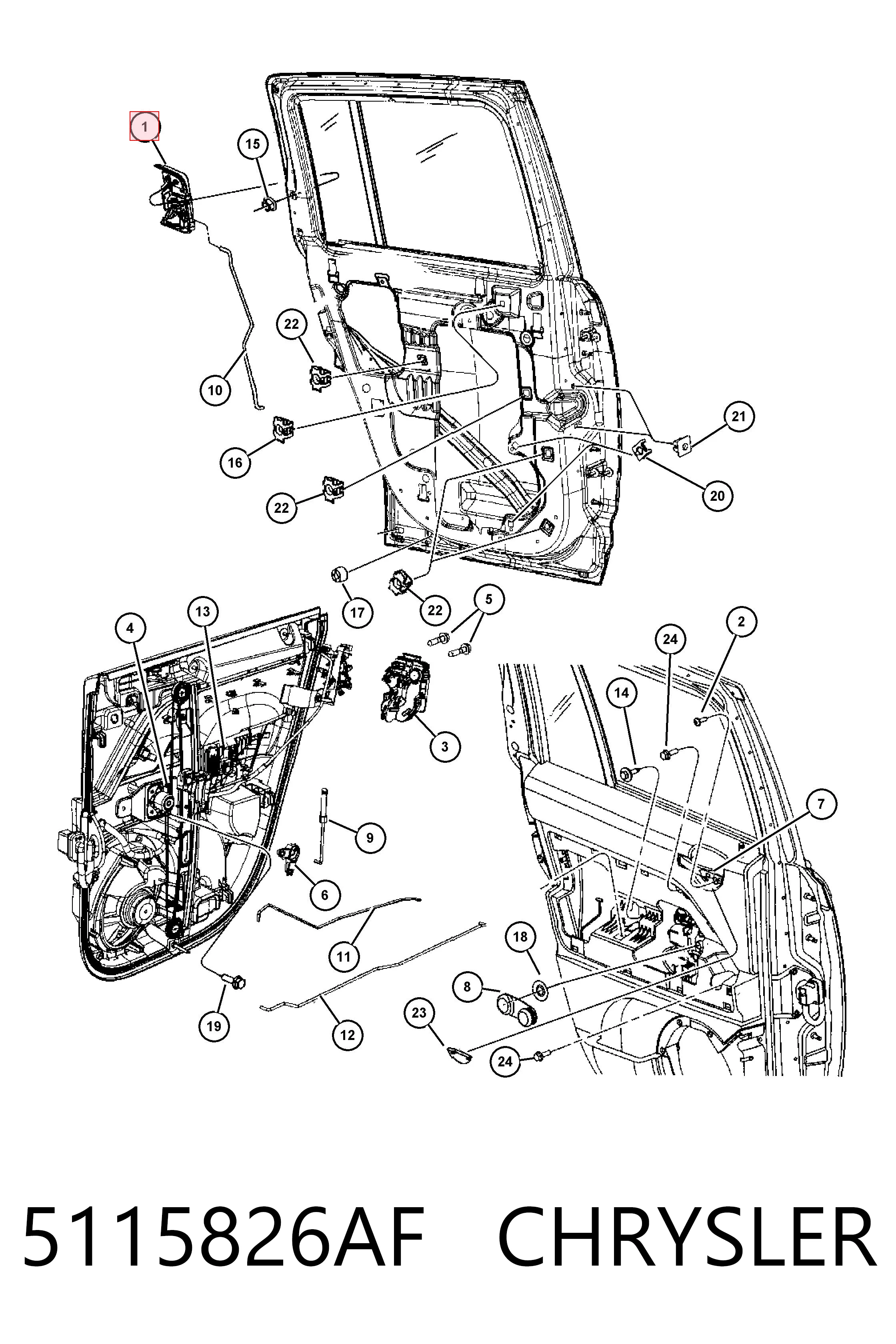 5115826AF Chrysler Maçaneta externa direita da porta traseira