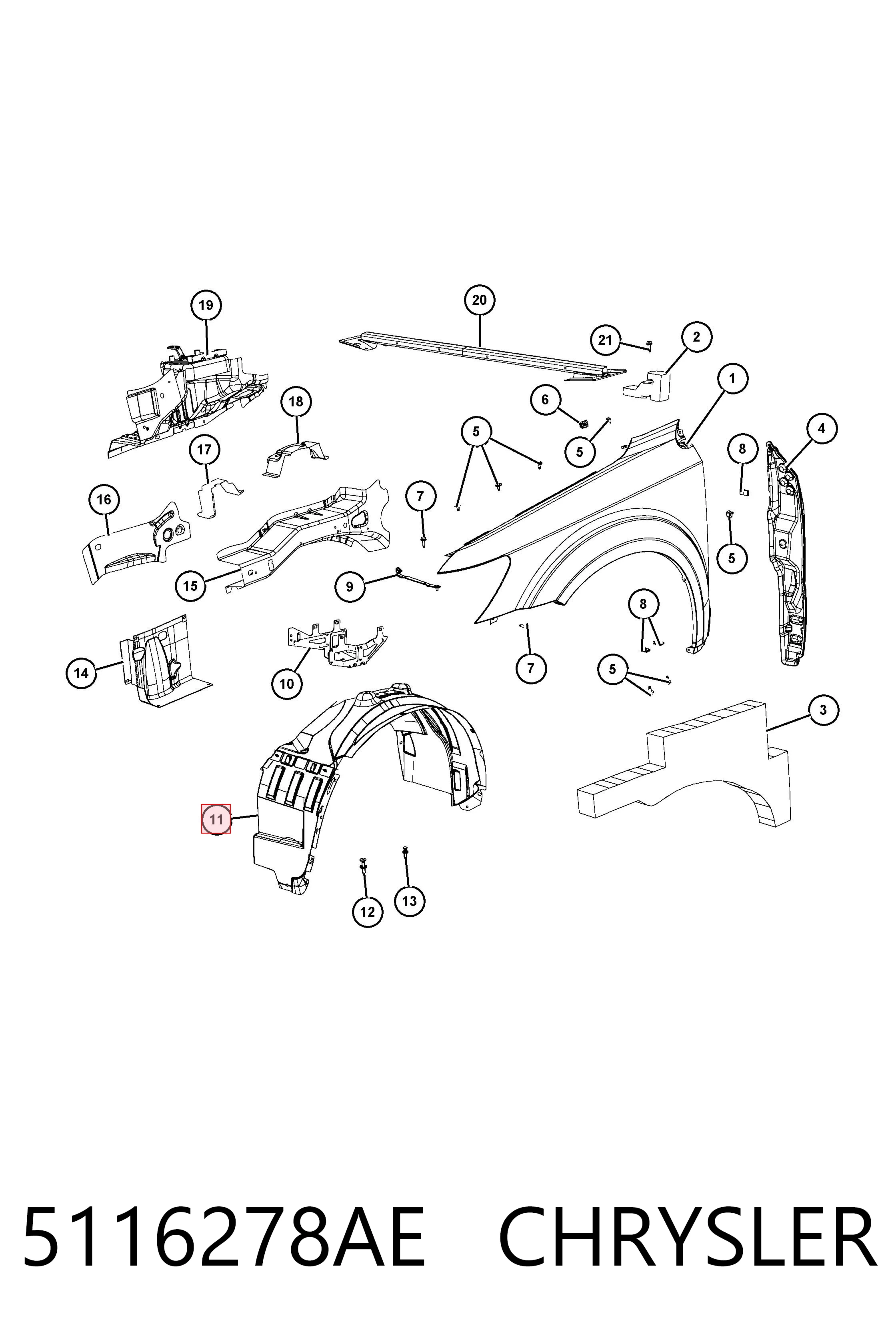  Guarda-barras direito do pára-lama dianteiro Dodge Journey SUV (2008 - 2020) 