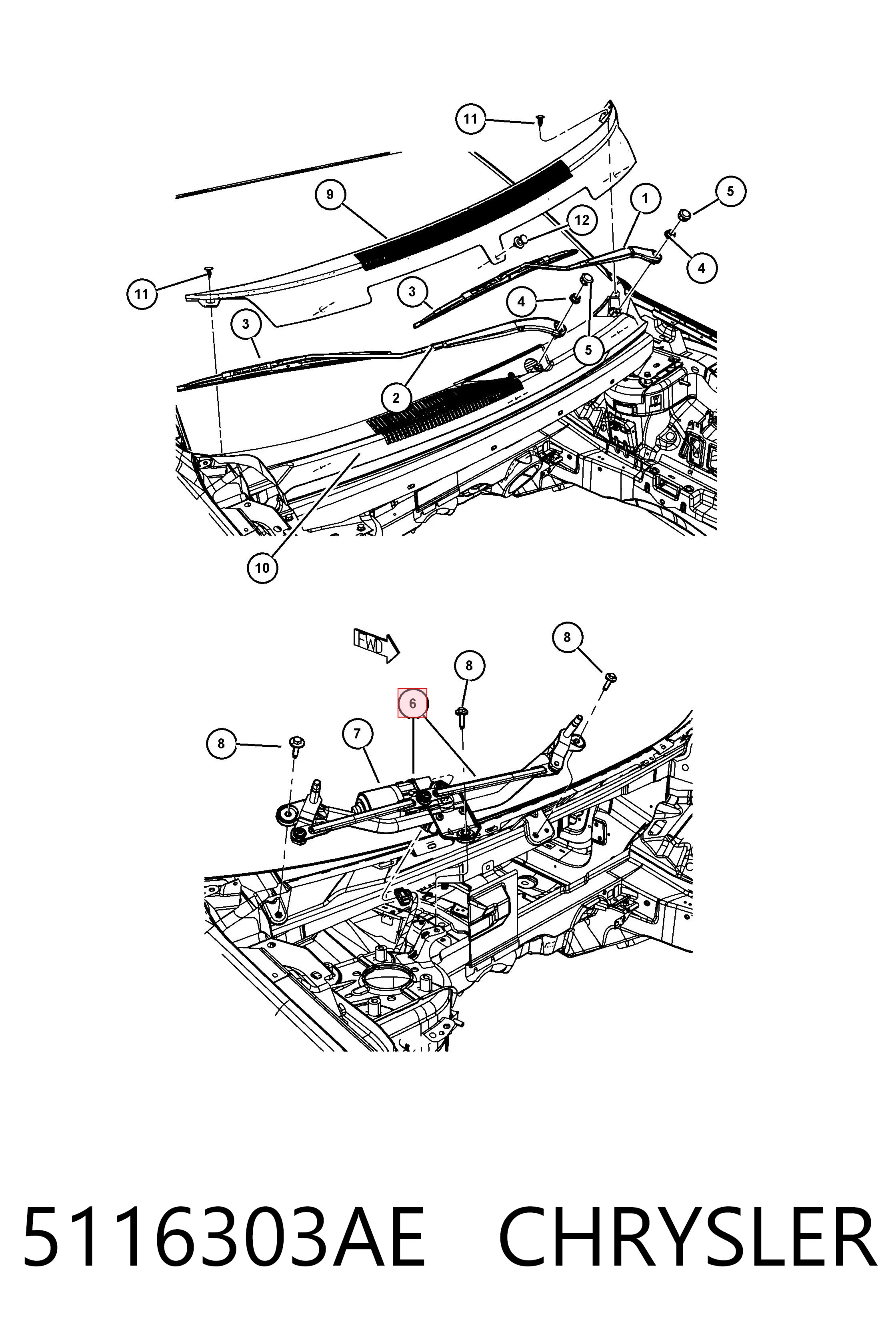  Trapézio de limpador pára-brisas Dodge Journey SUV (2008 - 2020) 