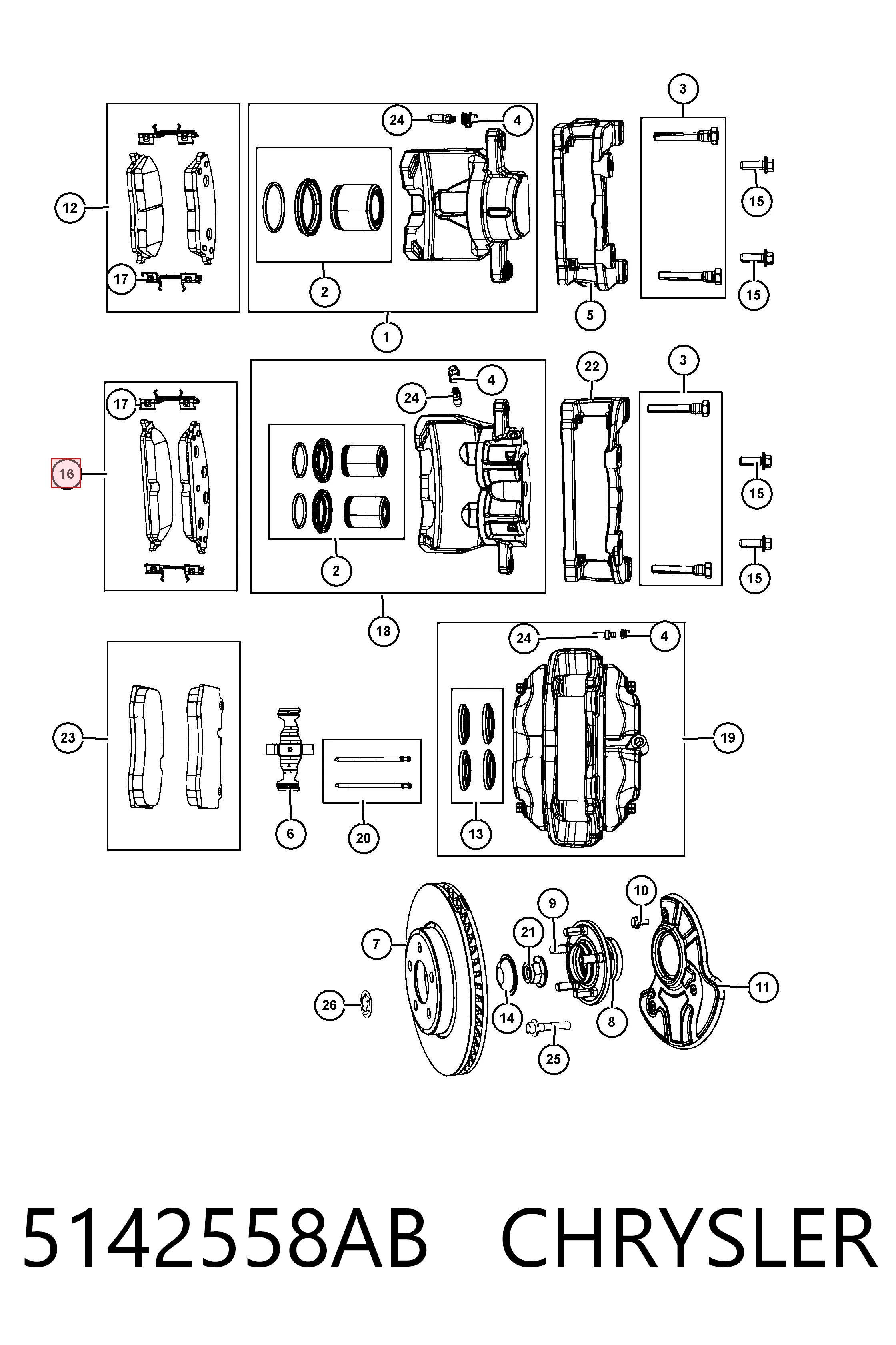 5142558AB Chrysler Sapatas do freio dianteiras de disco