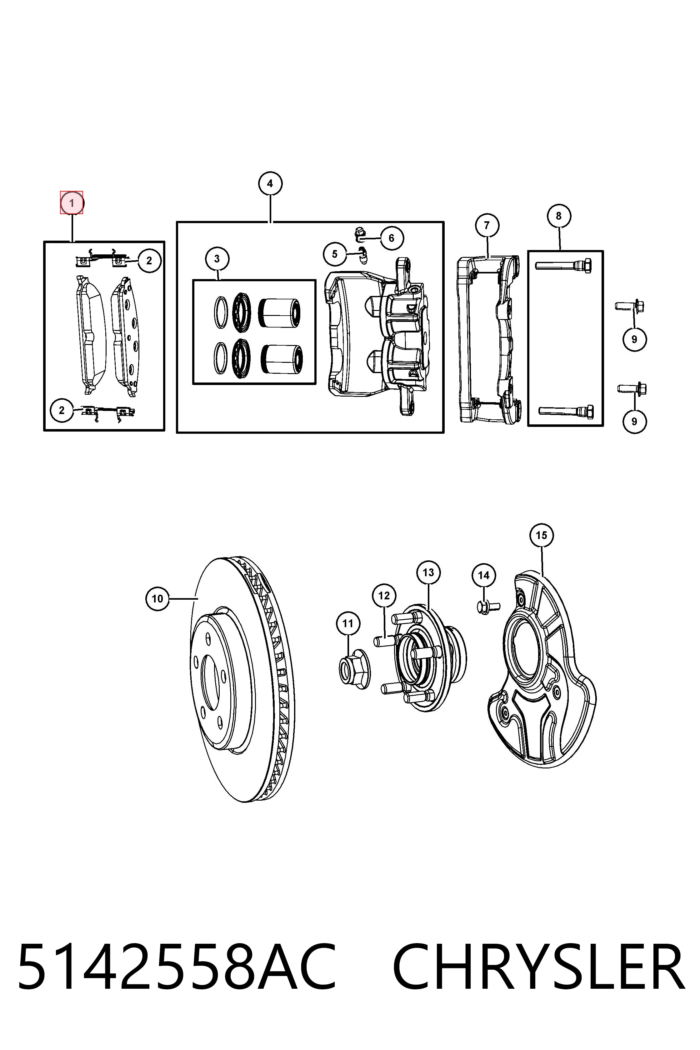 5142558AC Chrysler Sapatas do freio dianteiras de disco
