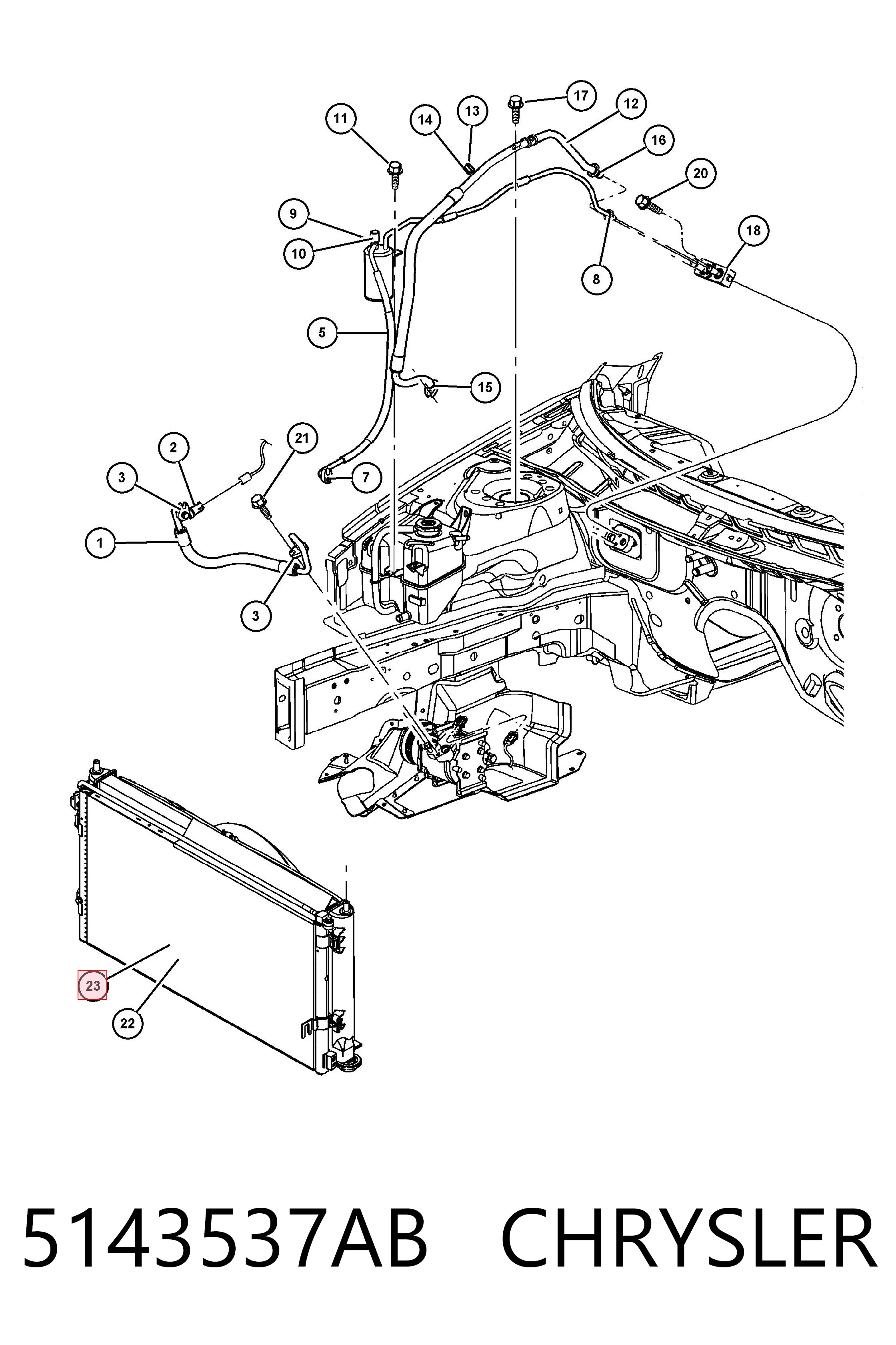 5143537AB Chrysler Radiador de aparelho de ar condicionado