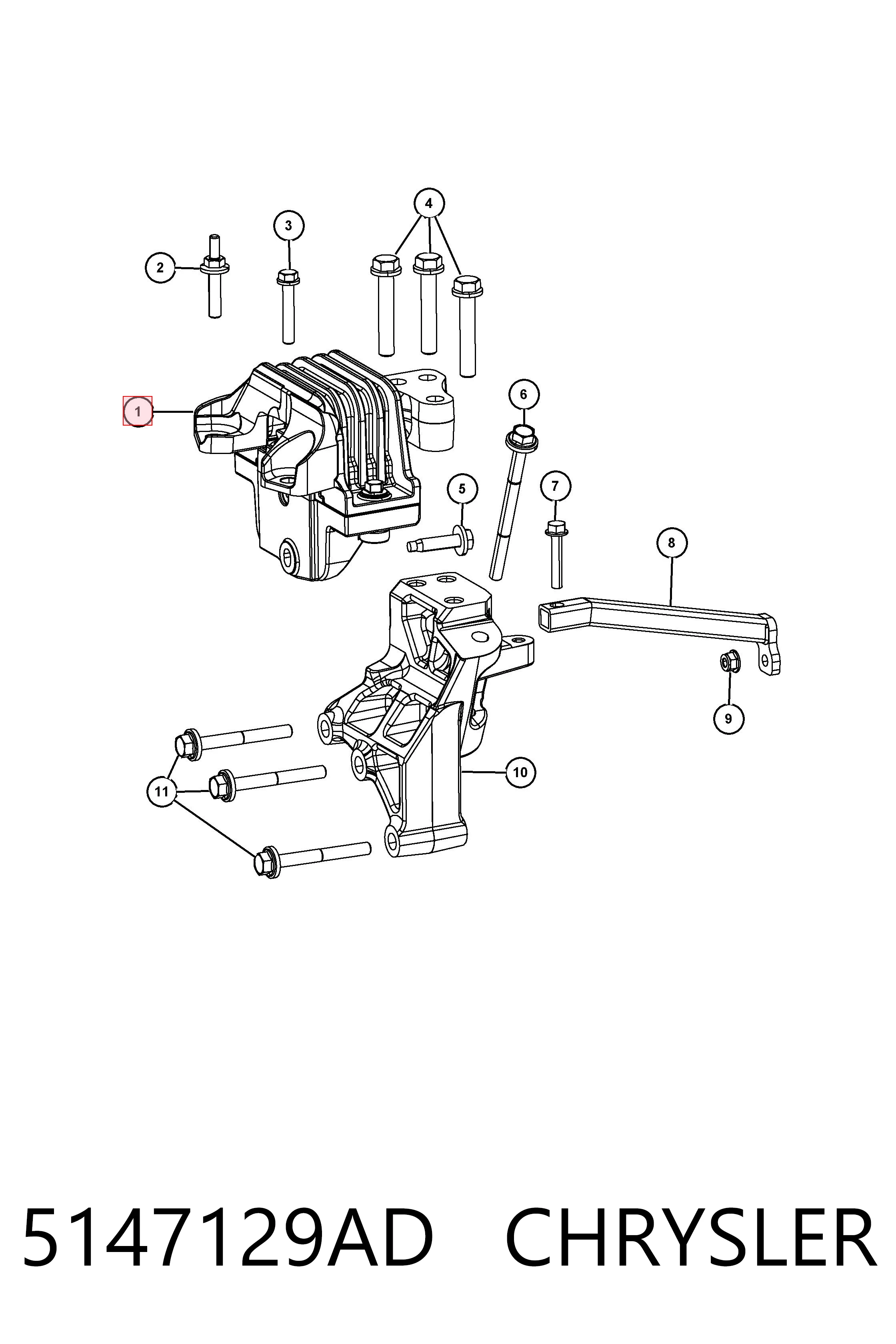 5147129AD Chrysler Coxim (suporte) direito de motor