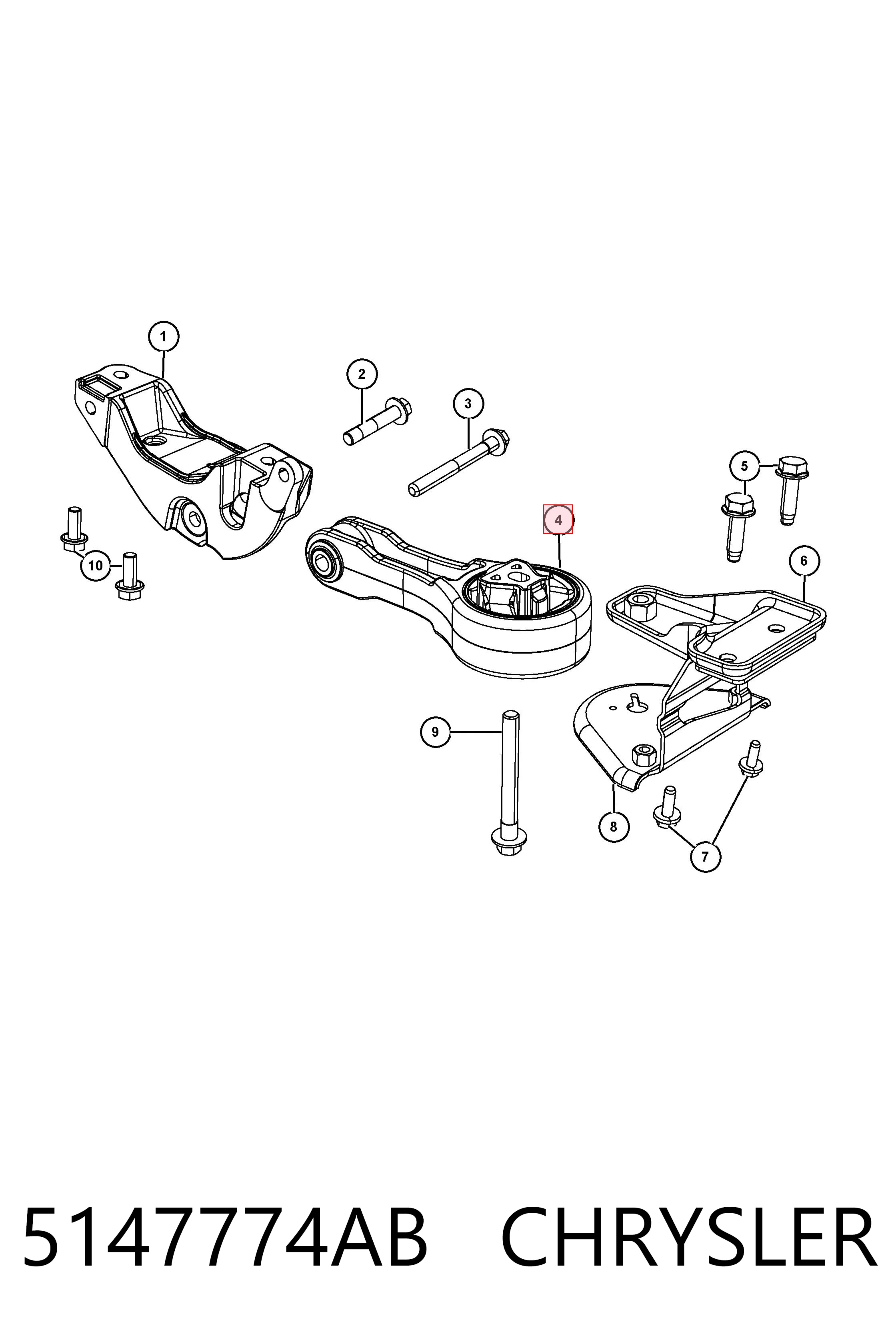5147774AB Chrysler Coxim (suporte) traseiro de motor