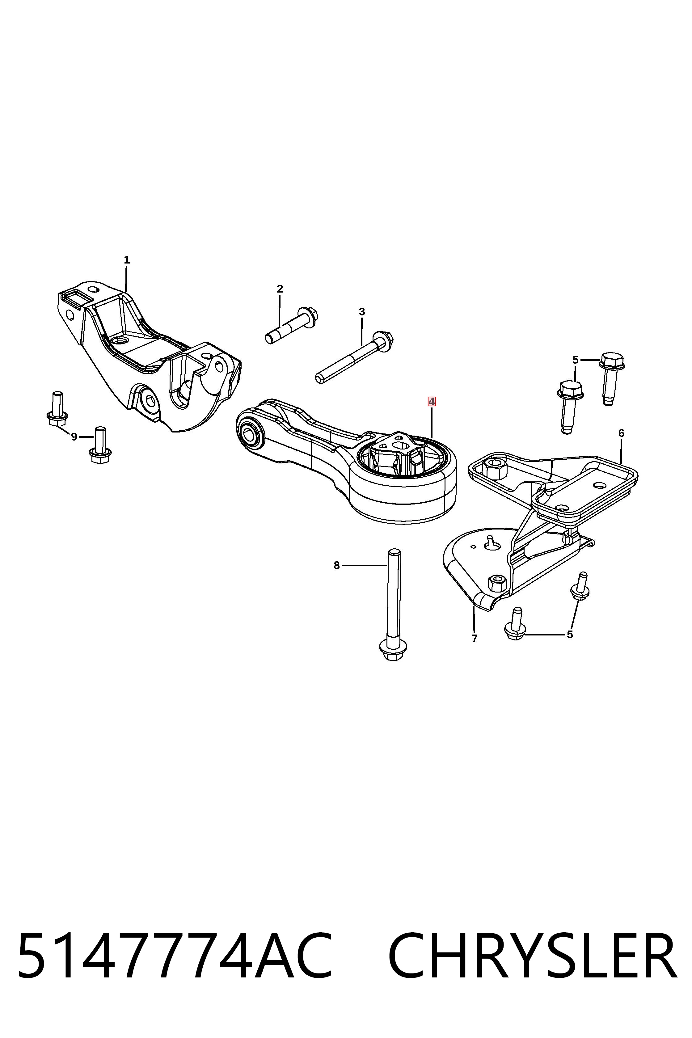 5147774AC Chrysler Coxim (suporte) traseiro de motor